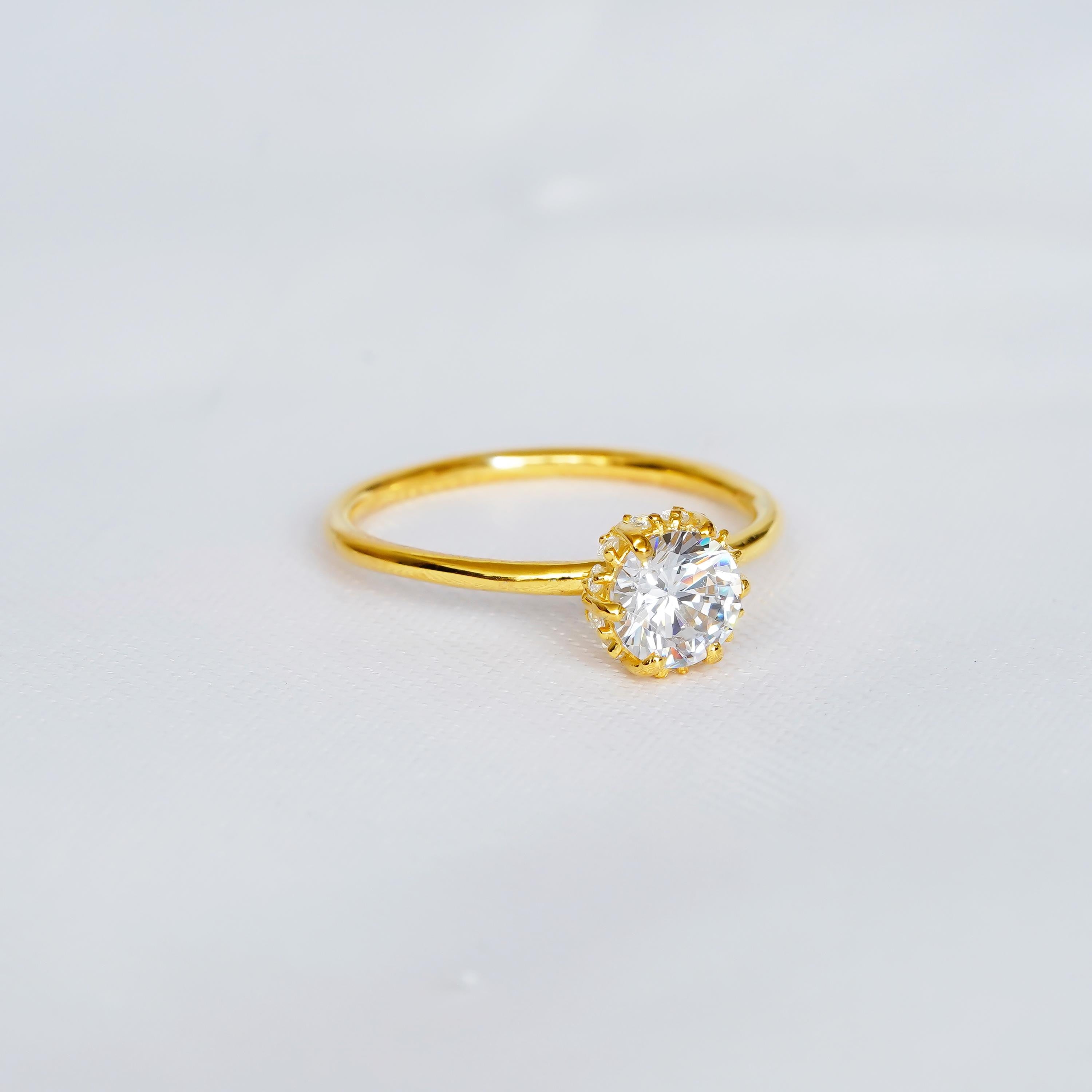 Moissanite Engagement Ring, 925 Sterling Silver, Art Deco Hidden Halo