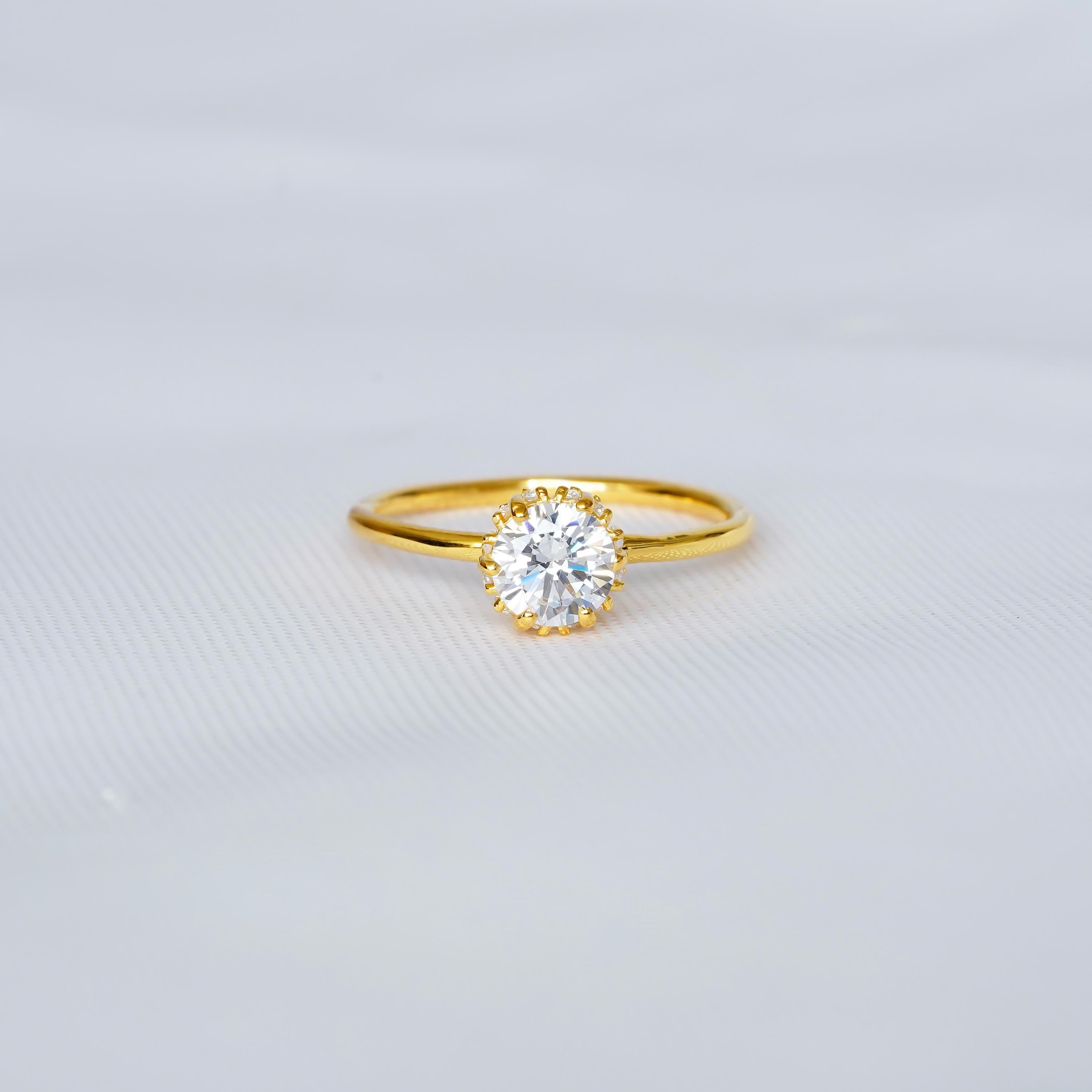 Moissanite Engagement Ring, 925 Sterling Silver, Art Deco Hidden Halo