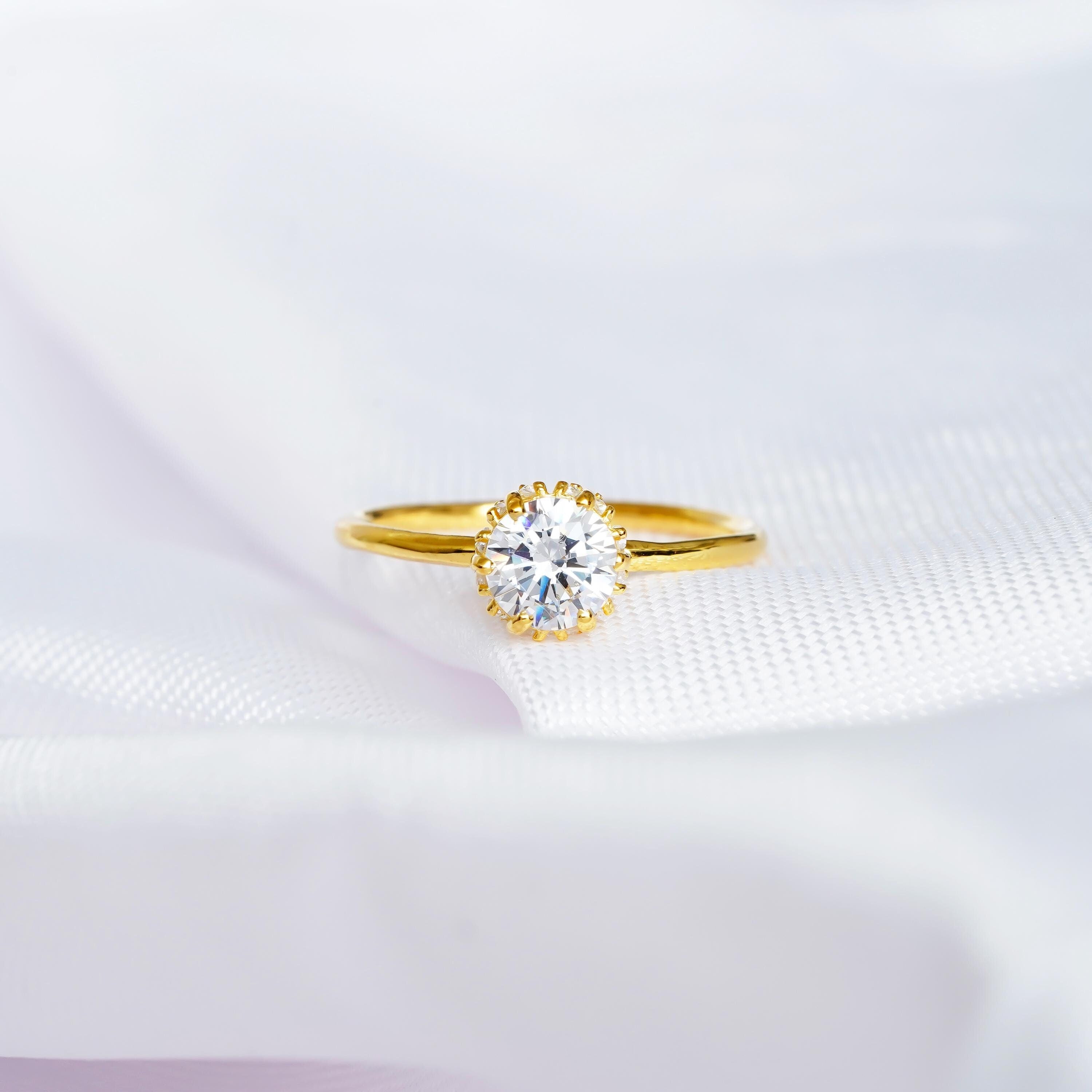 Moissanite Engagement Ring, 925 Sterling Silver, Art Deco Hidden Halo