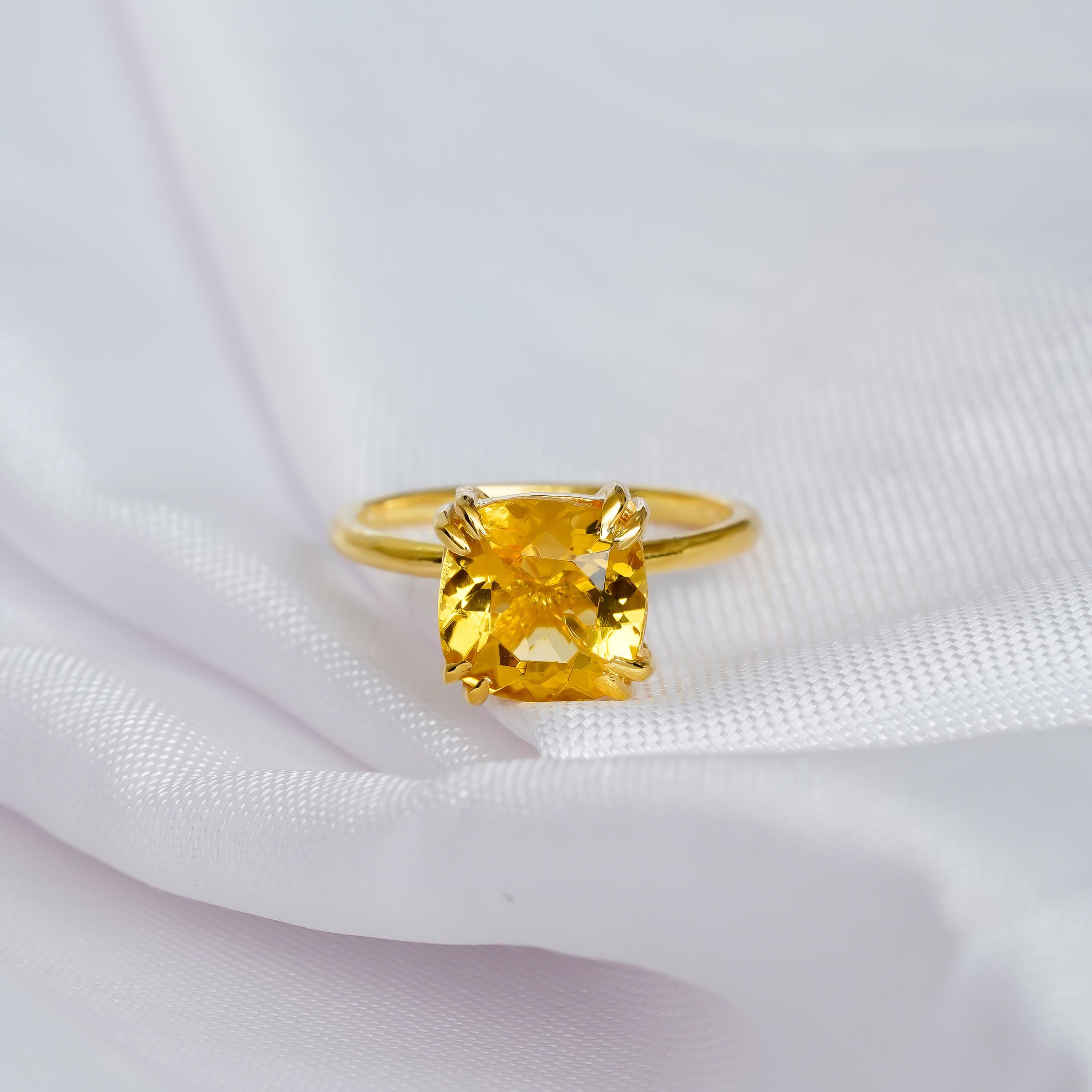 Cushion Cut Citrine Engagement Ring, 925 Sterling Silver Solitaire