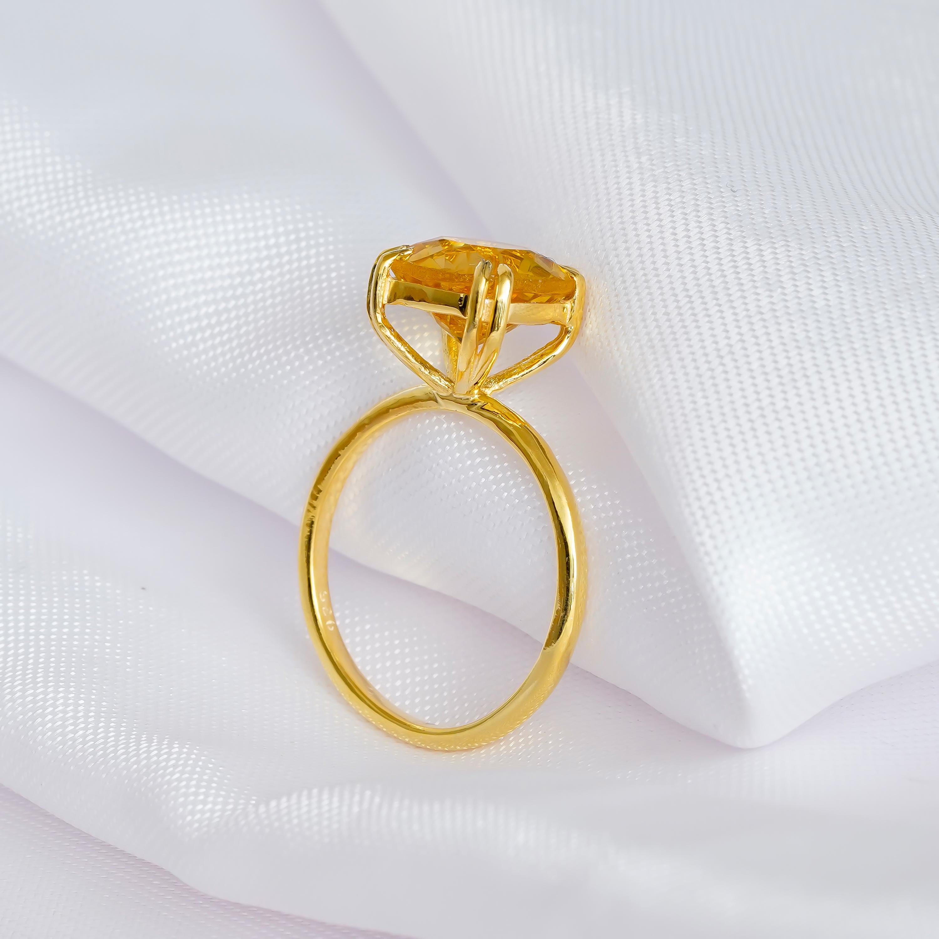 Cushion Cut Citrine Engagement Ring, 925 Sterling Silver Solitaire