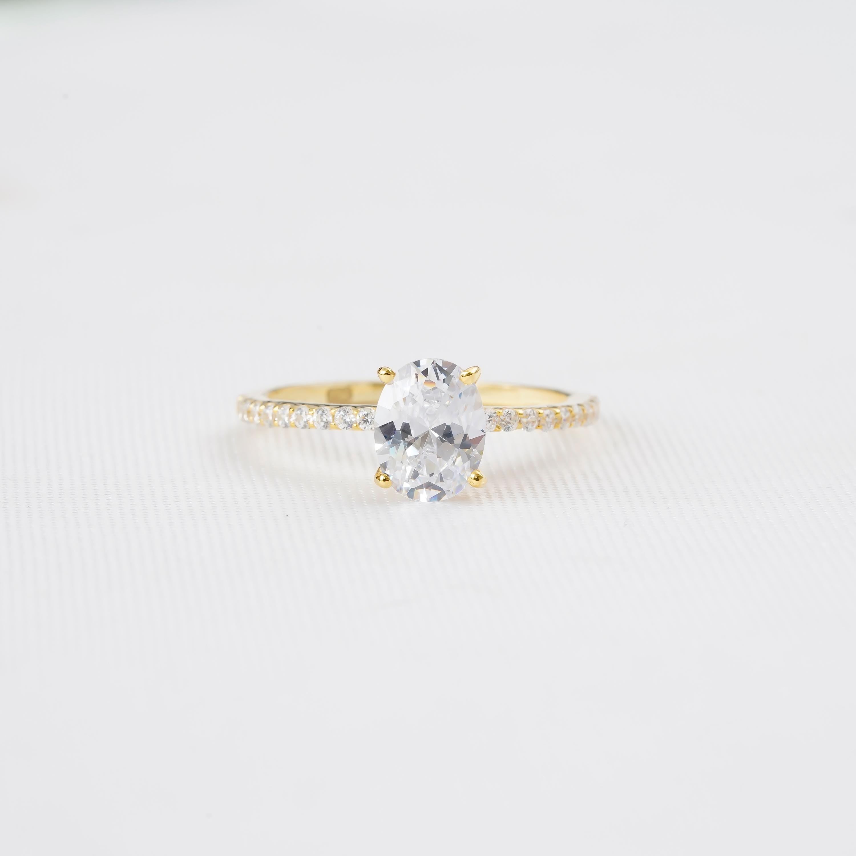 Oval Moissanite Halo Engagement Ring, Sterling Silver Anniversary Ring