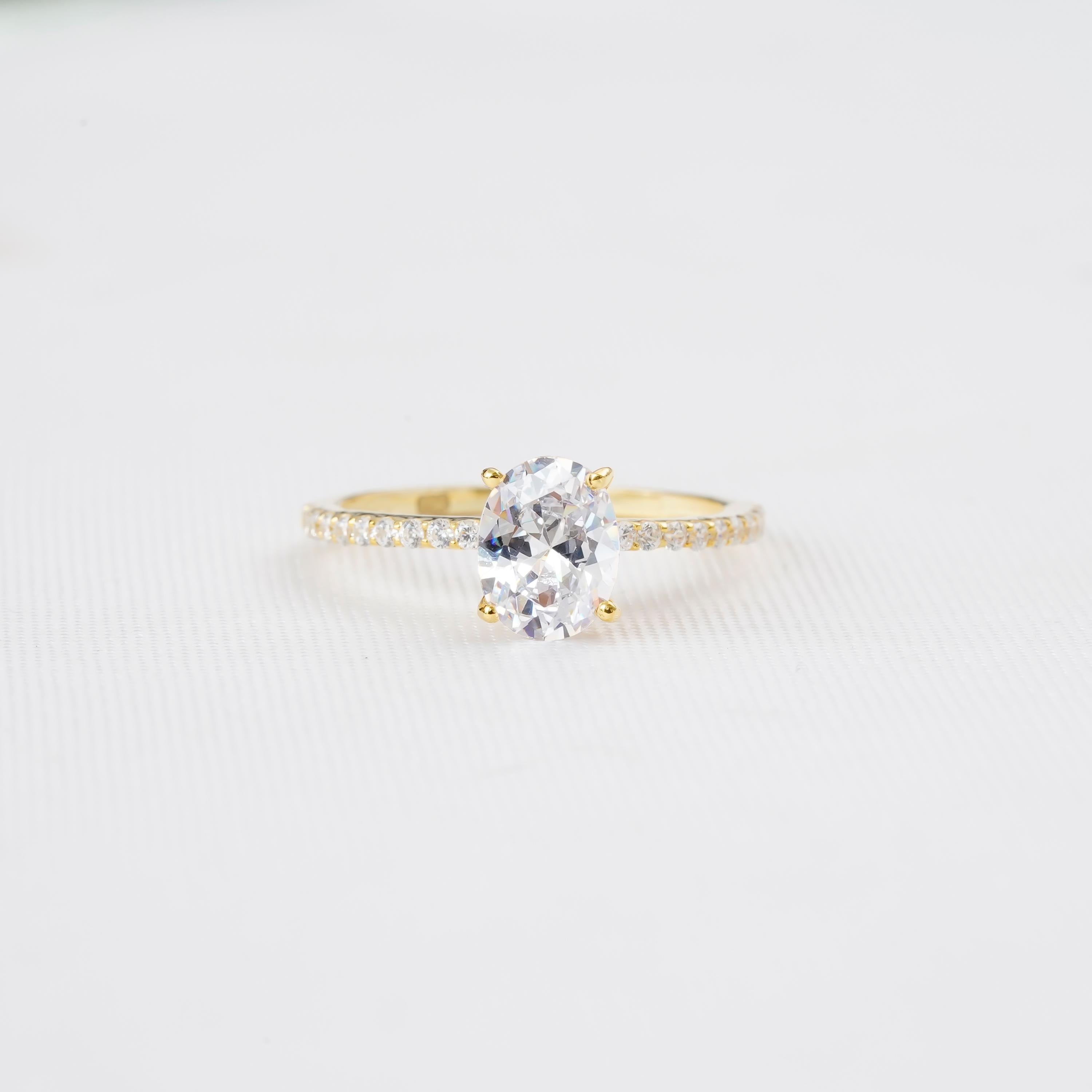 Oval Moissanite Halo Engagement Ring, Sterling Silver Anniversary Ring