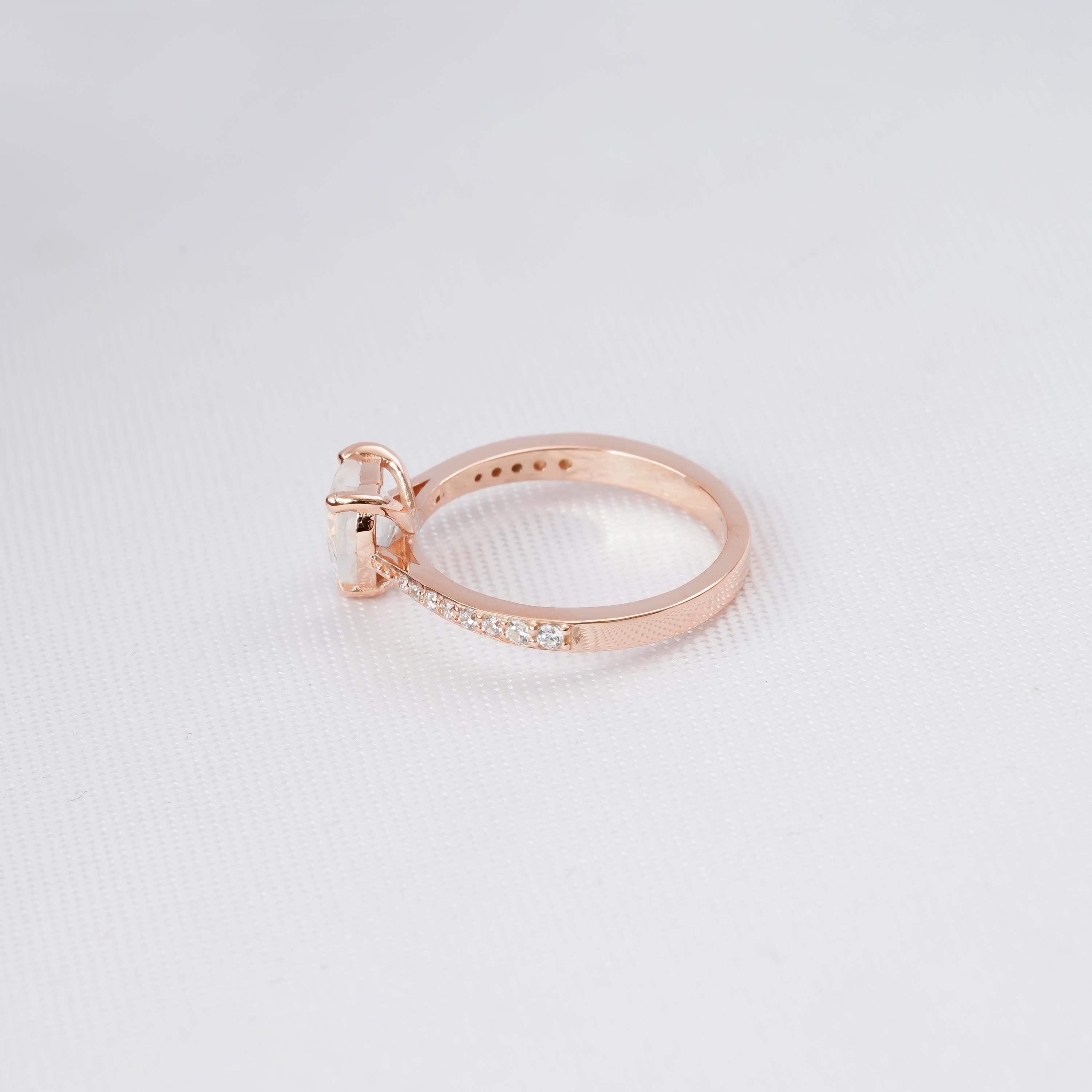 Heart Moonstone Ring, 925 Sterling Silver, Vintage Halo Engagement