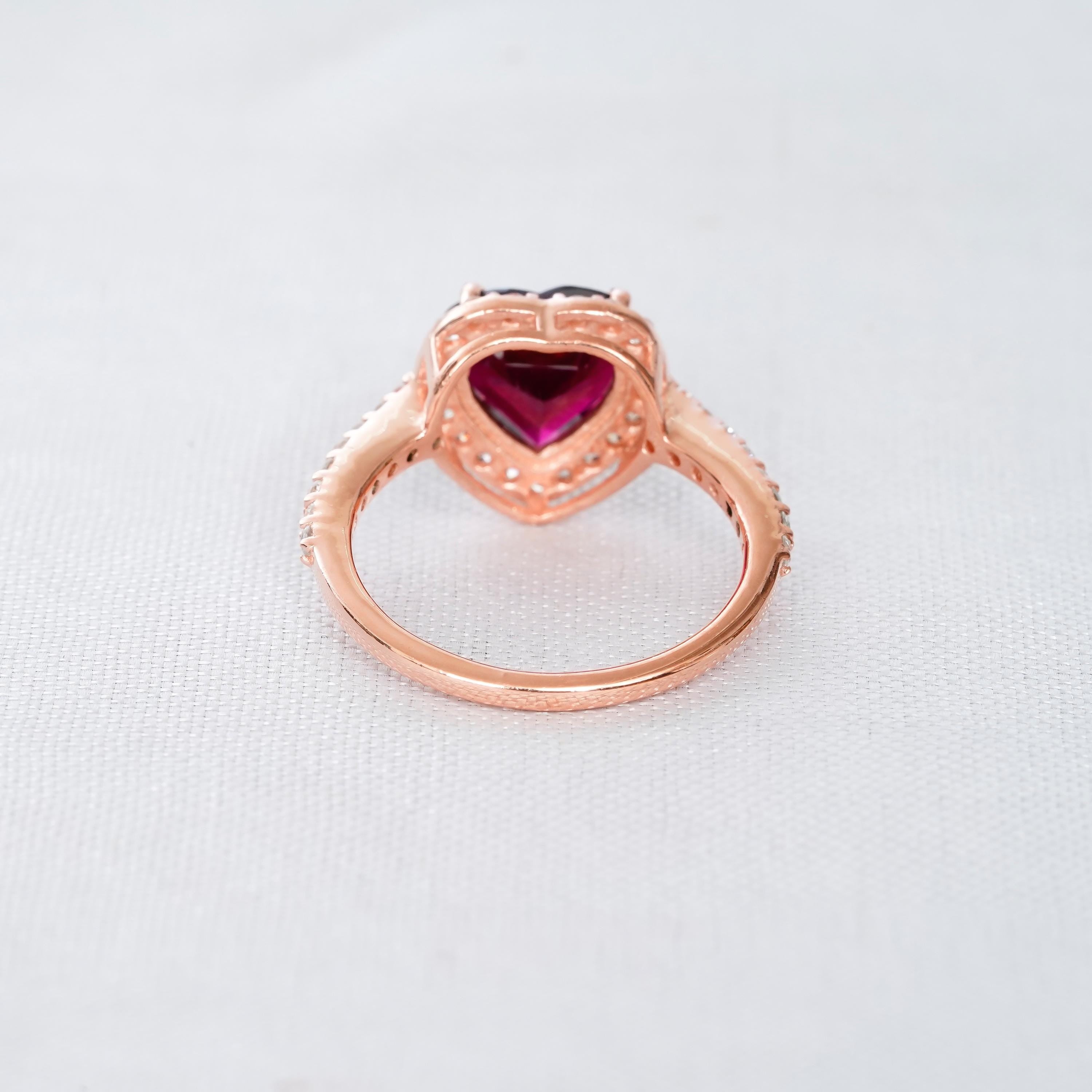 Heart Garnet Engagement Ring, 925 Sterling Silver Halo Solitaire