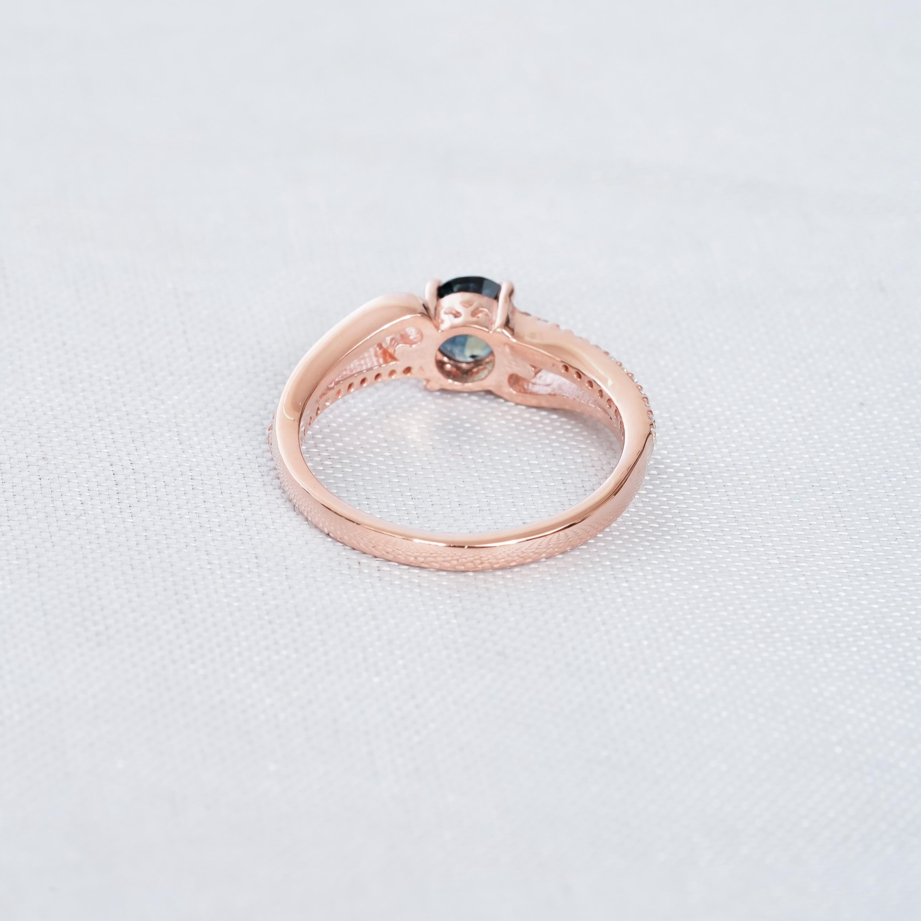 Oval Blue Sapphire Engagement Ring, Sterling Silver Bypass Halo