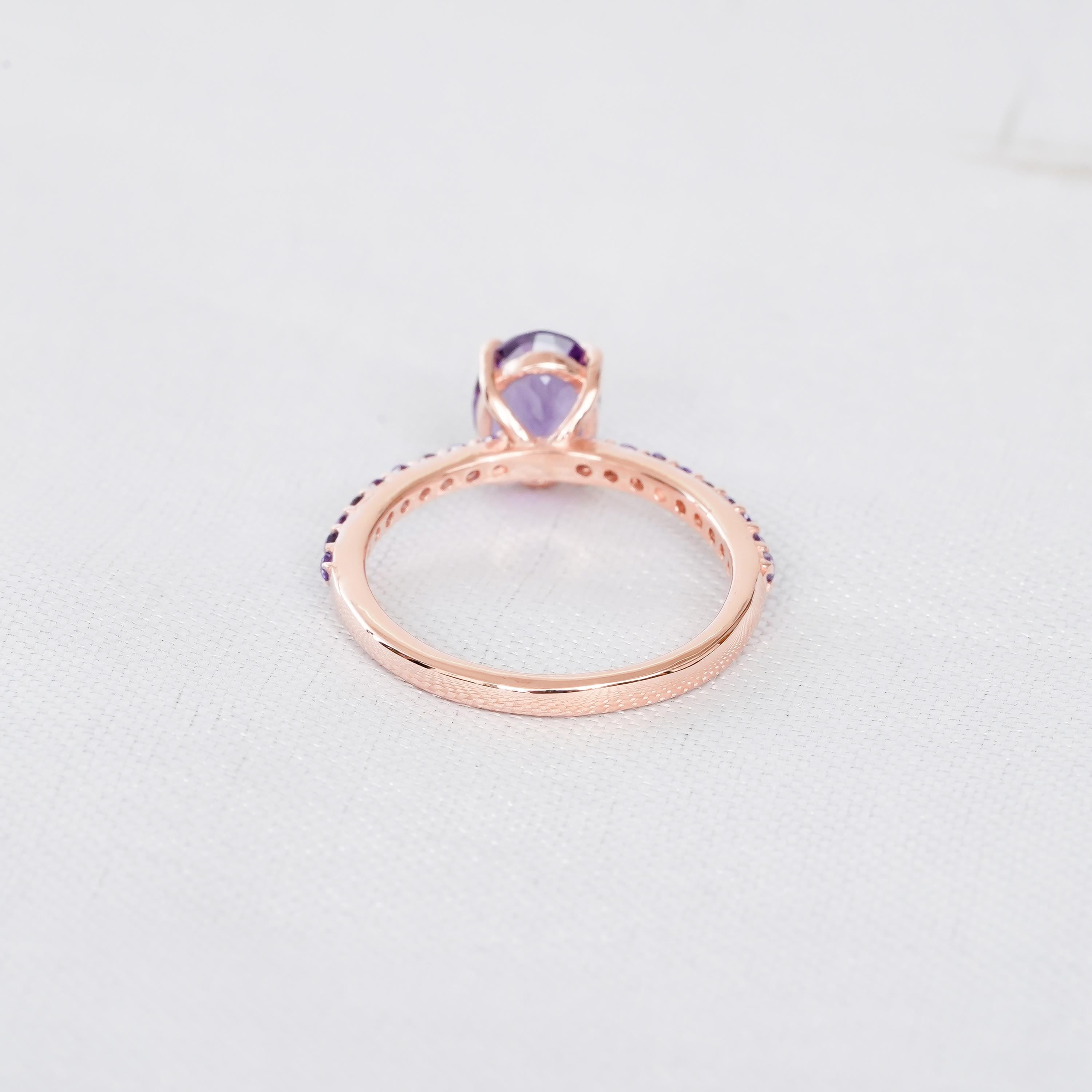 Oval Amethyst Ring, Sterling Silver Purple Engagement Ring