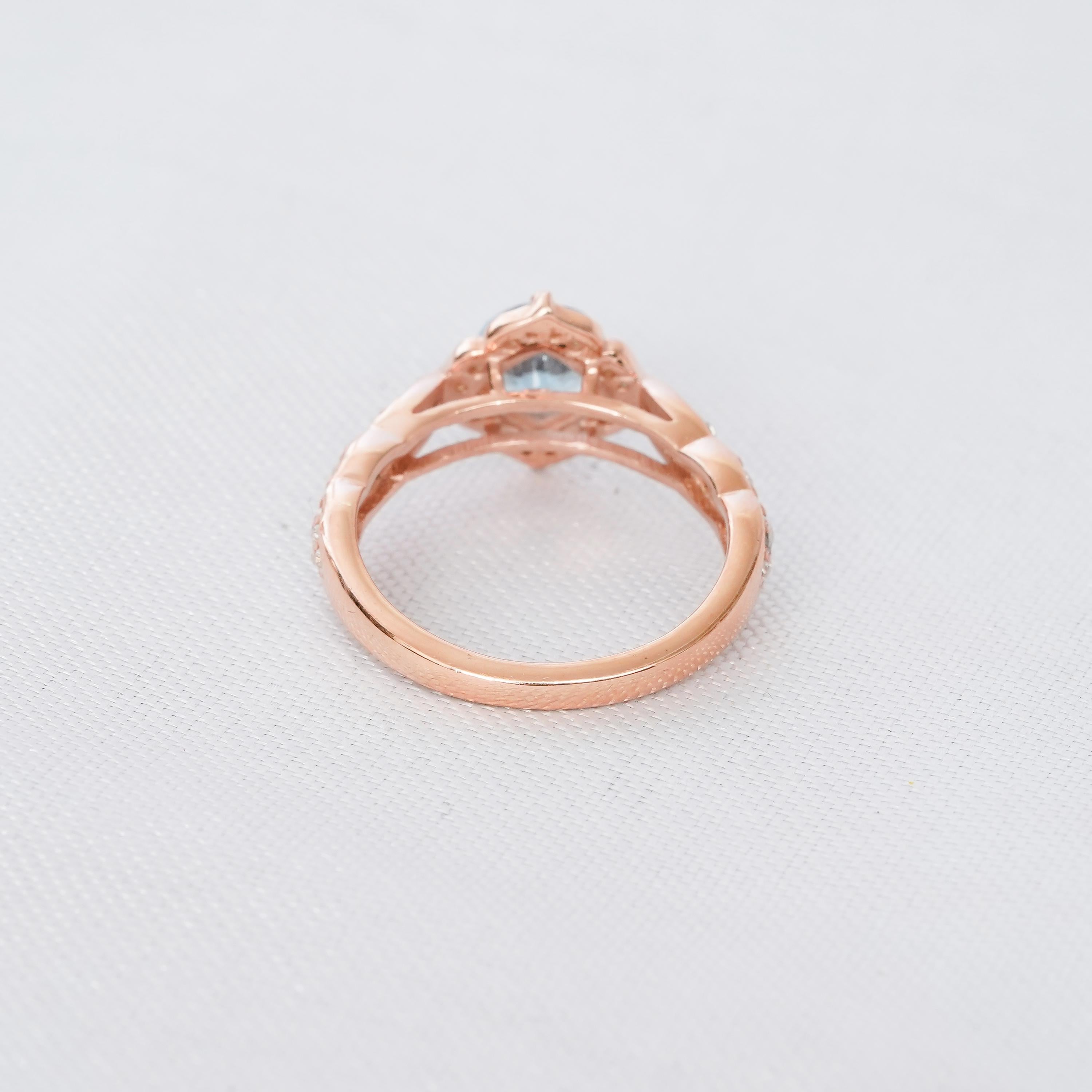 Aquamarine Ring, Sterling Silver Flower Halo, Vintage Style