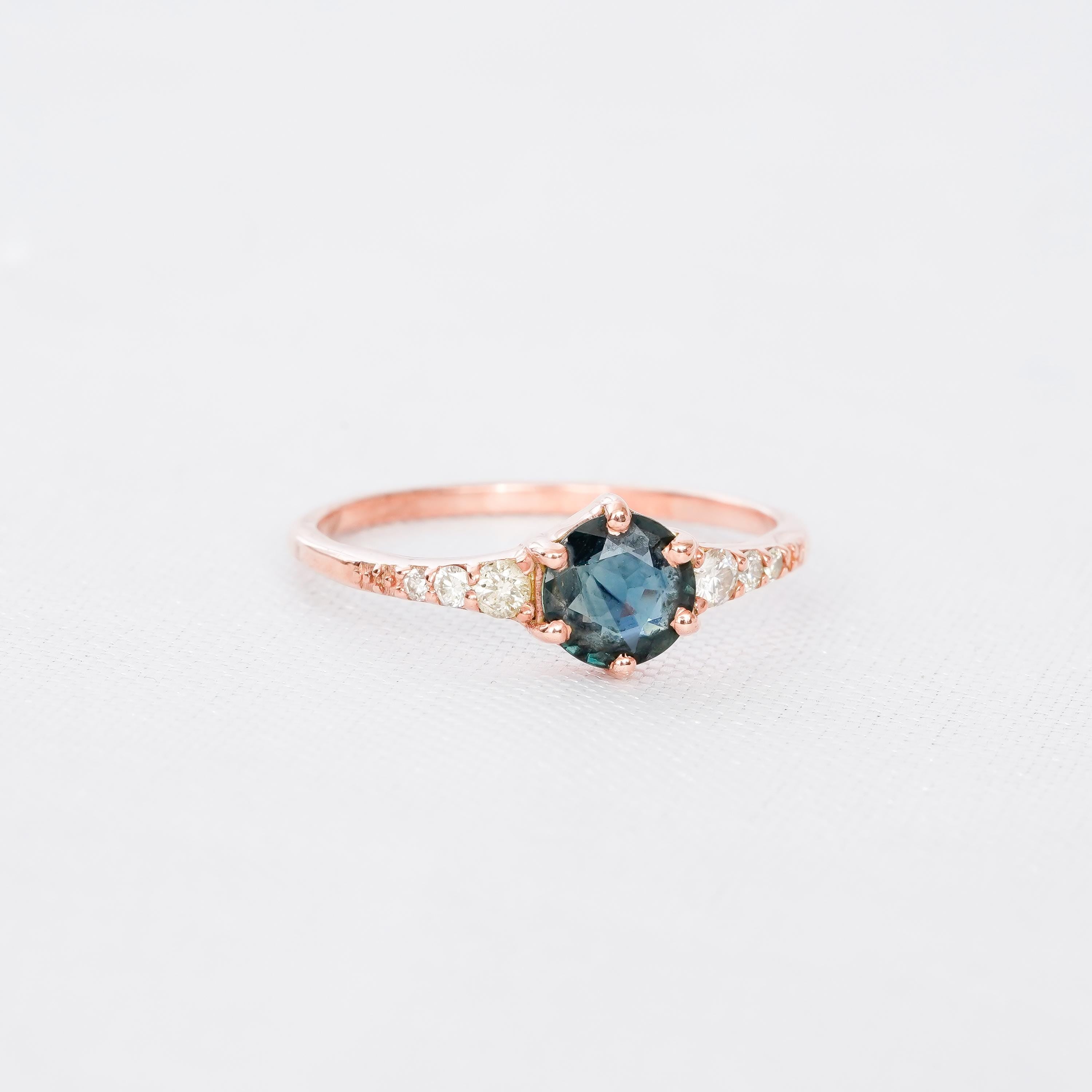 Blue Sapphire Engagement Ring, Sterling Silver Halo, Minimalist Wedding