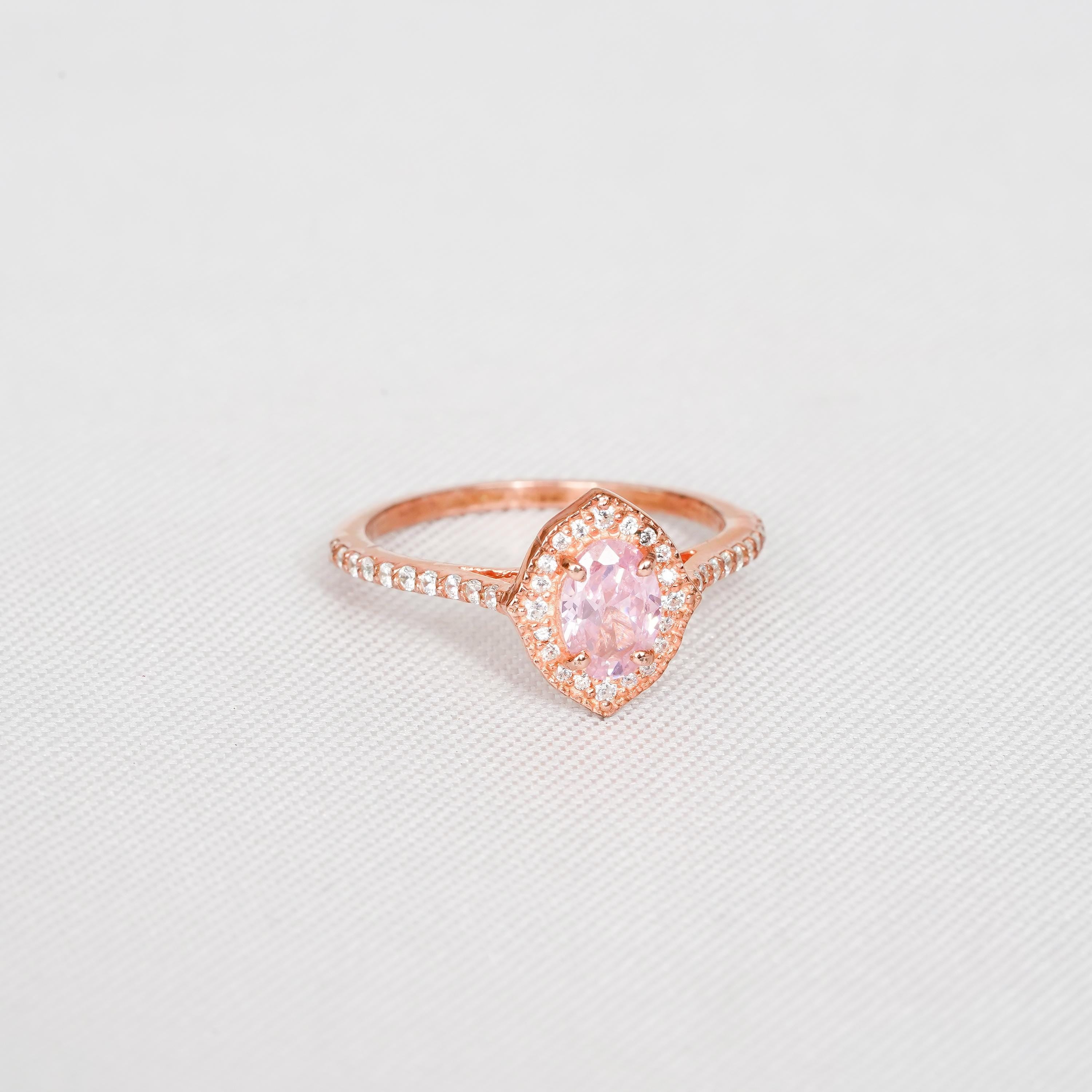 Oval Morganite Halo Ring, 925 Sterling Silver Milgrain Promise Ring