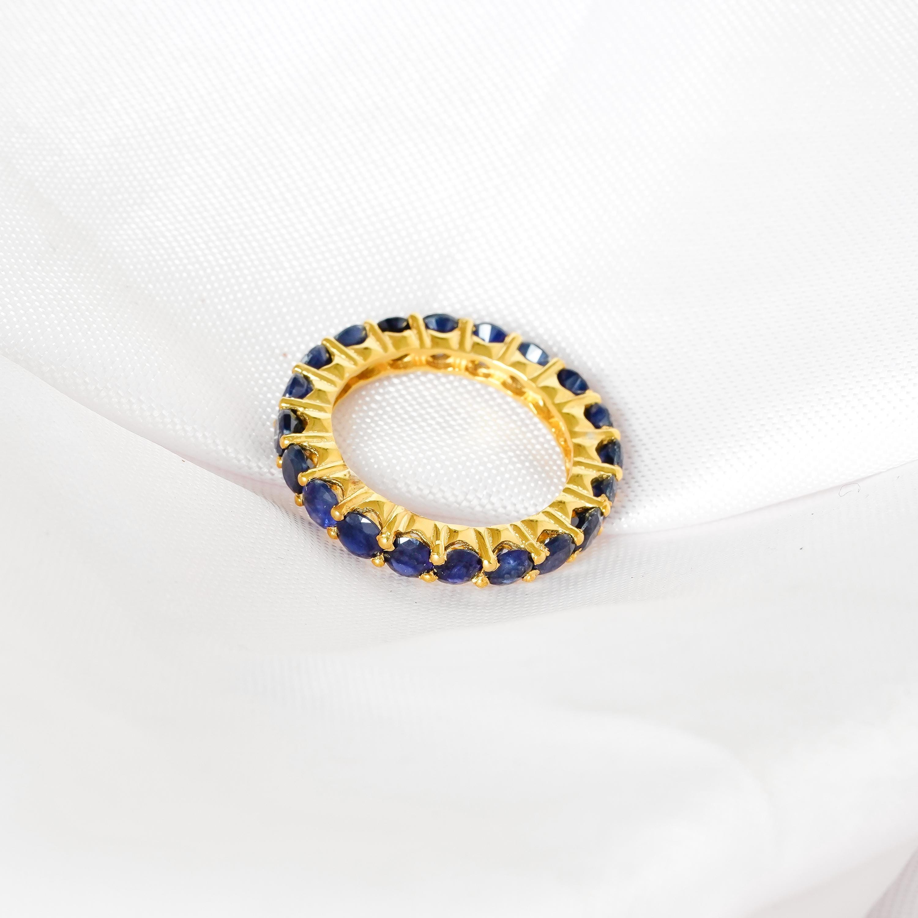Blue Sapphire Eternity Band, 925 Sterling Silver Wedding Ring