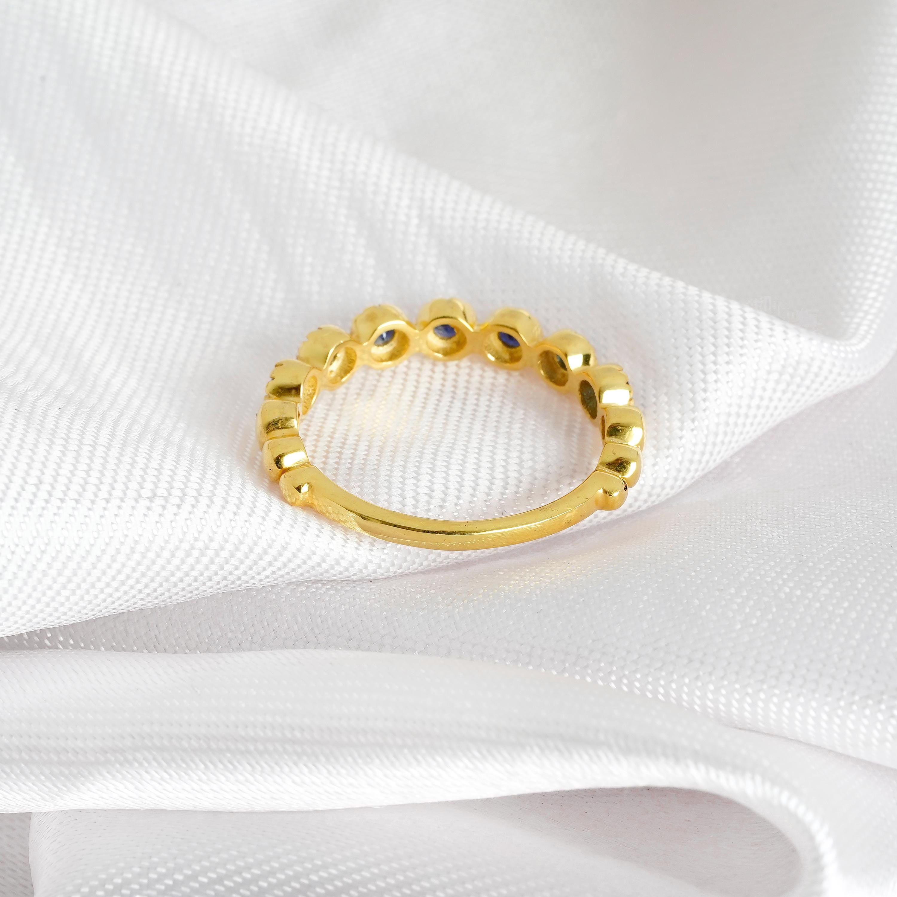 Blue Sapphire Sterling Silver Wedding Band, Dainty Stackable Ring
