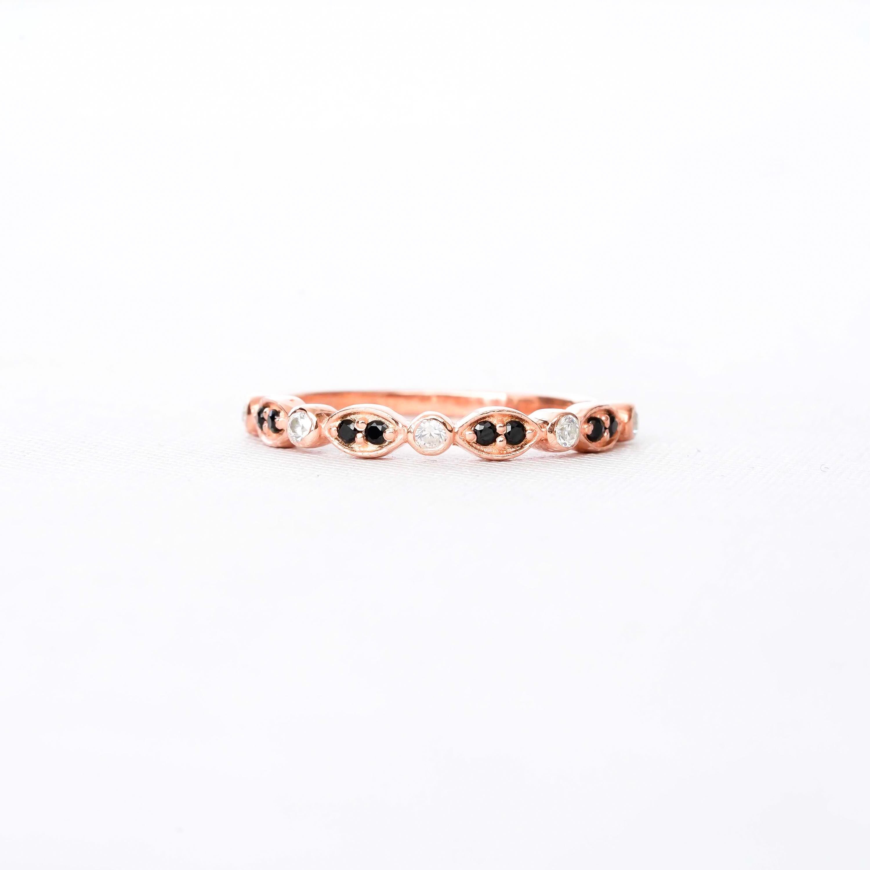 Black Onyx Sterling Silver Wedding Band with Moissanites