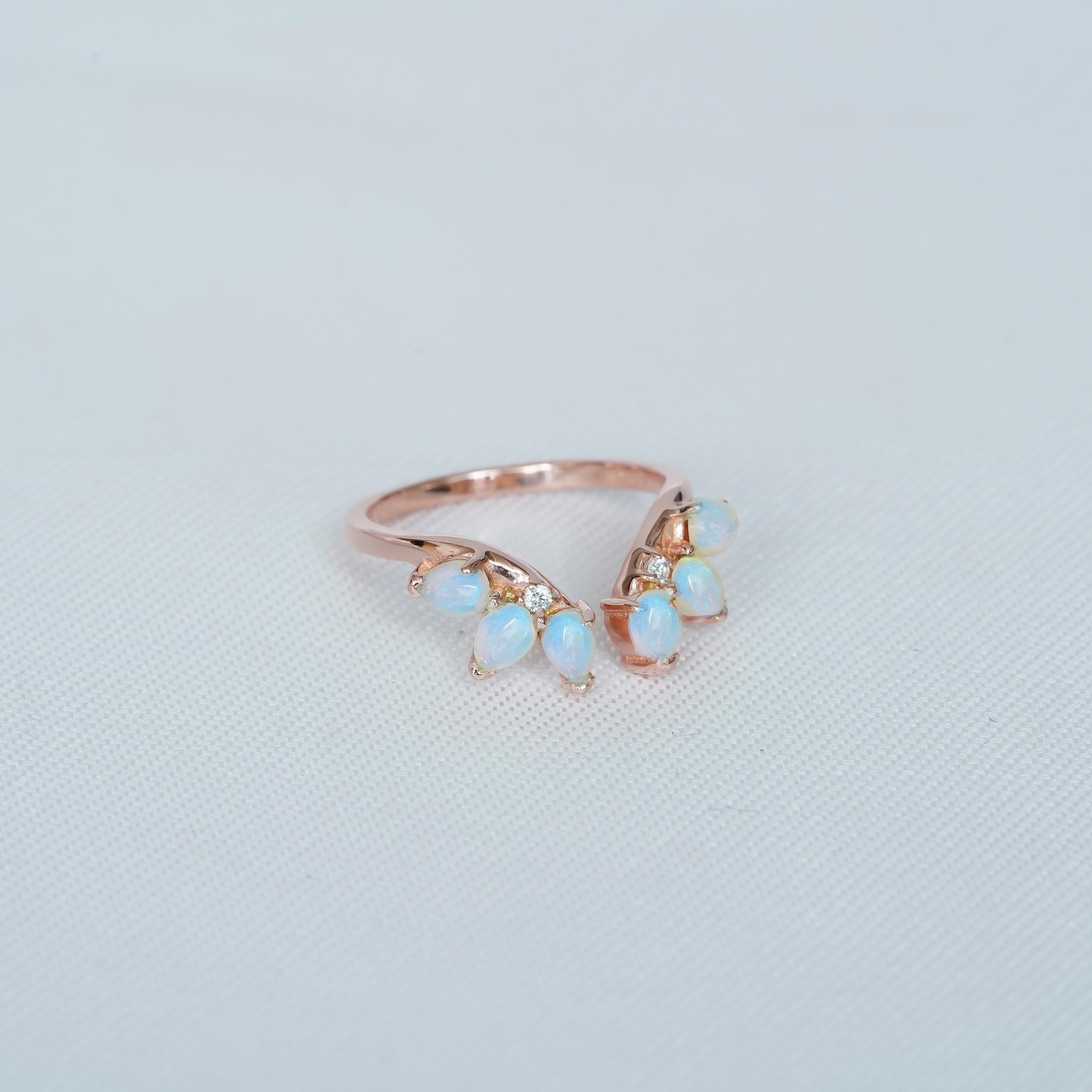 Pear Opal Sterling Silver Wedding Band, Curved Teardrop Anniversary Ring