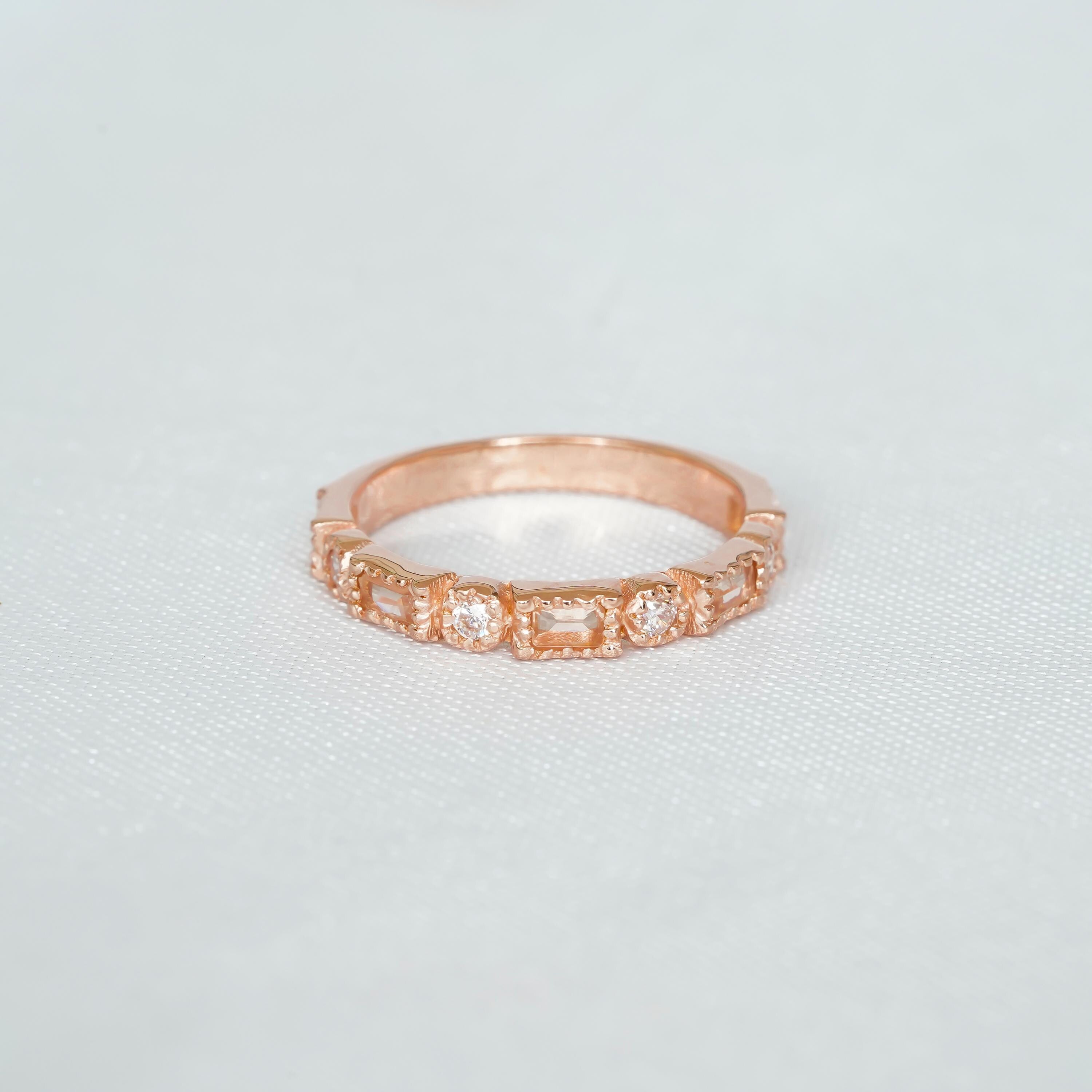 Morganite & Moissanite Sterling Silver Wedding Band, Anniversary Gift