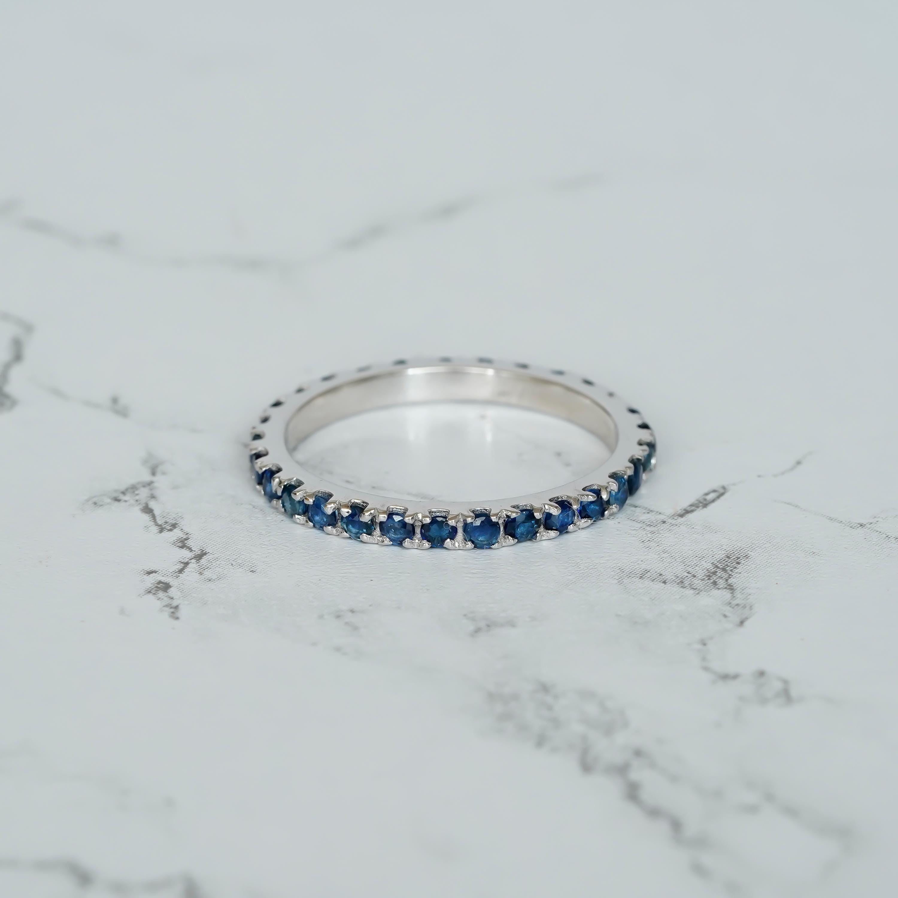 Sterling Silver Blue Sapphire Eternity Band, Stackable Anniversary Ring