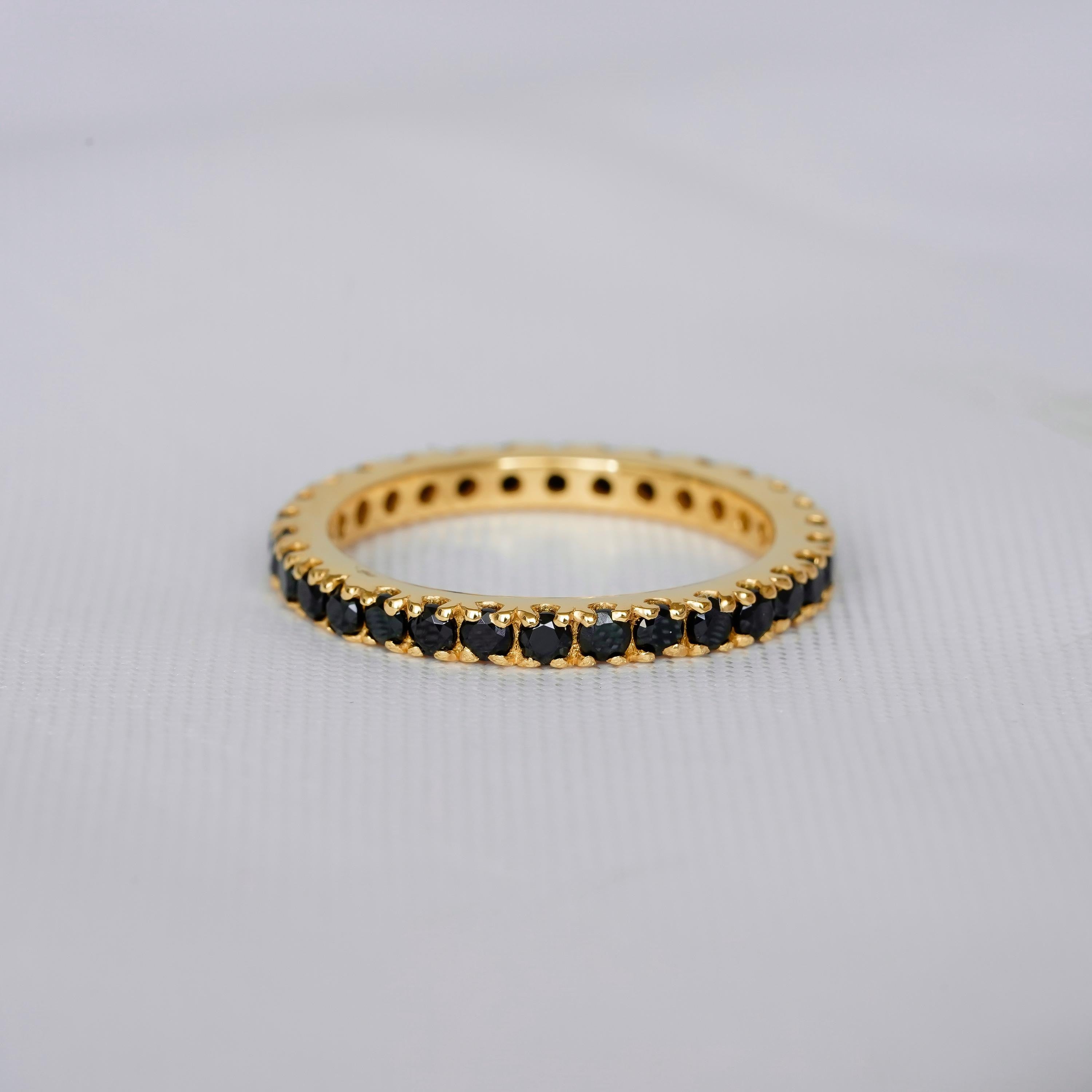 Black Onyx Eternity Band, 925 Sterling Silver Anniversary Ring