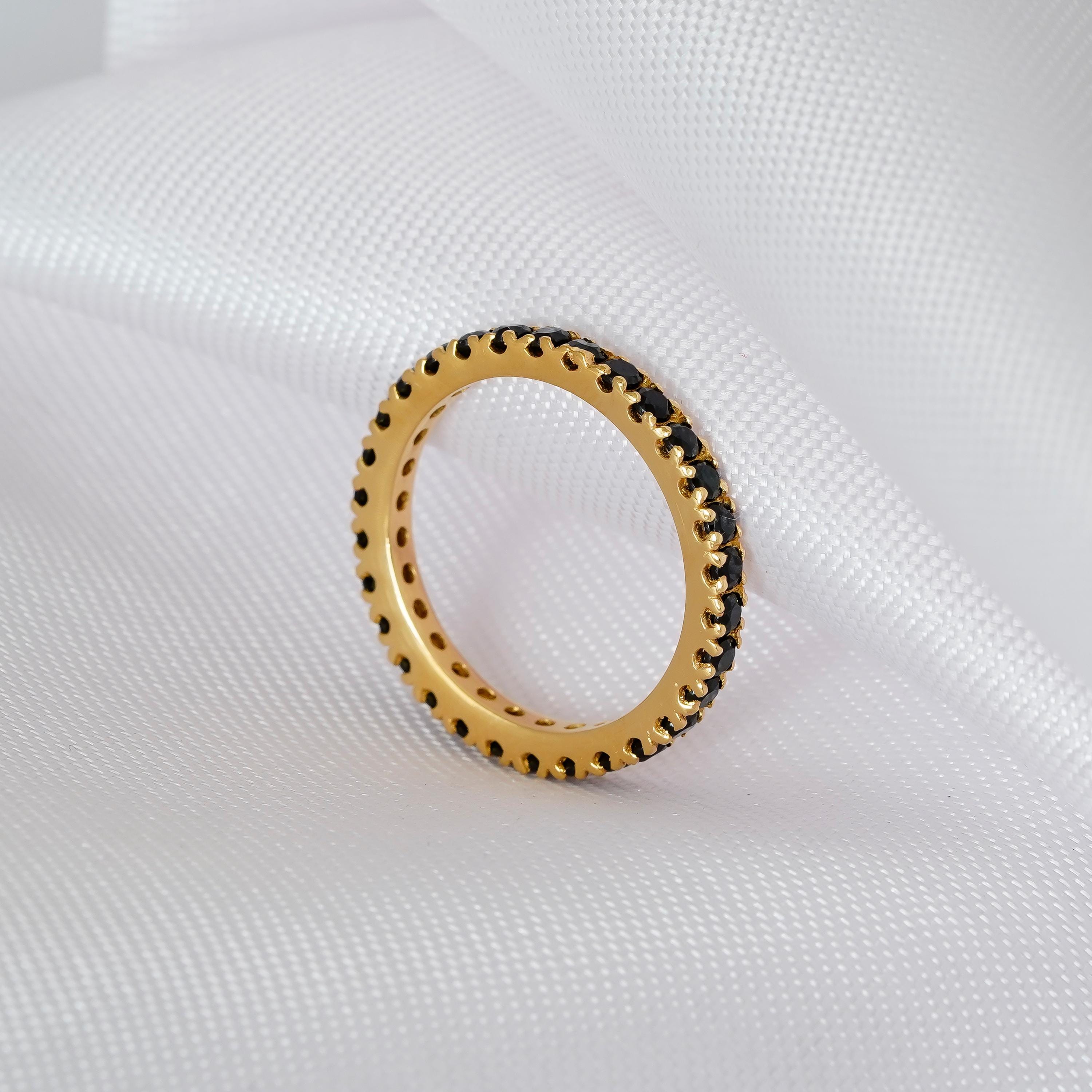 Black Onyx Eternity Band, 925 Sterling Silver Anniversary Ring