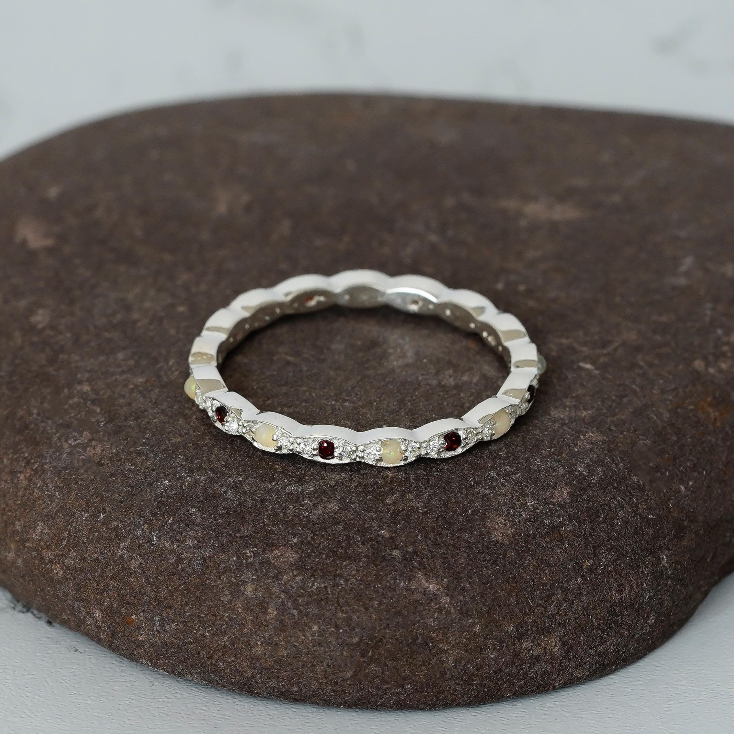 Opal Eternity Band, Sterling Silver Ruby Stacking Ring