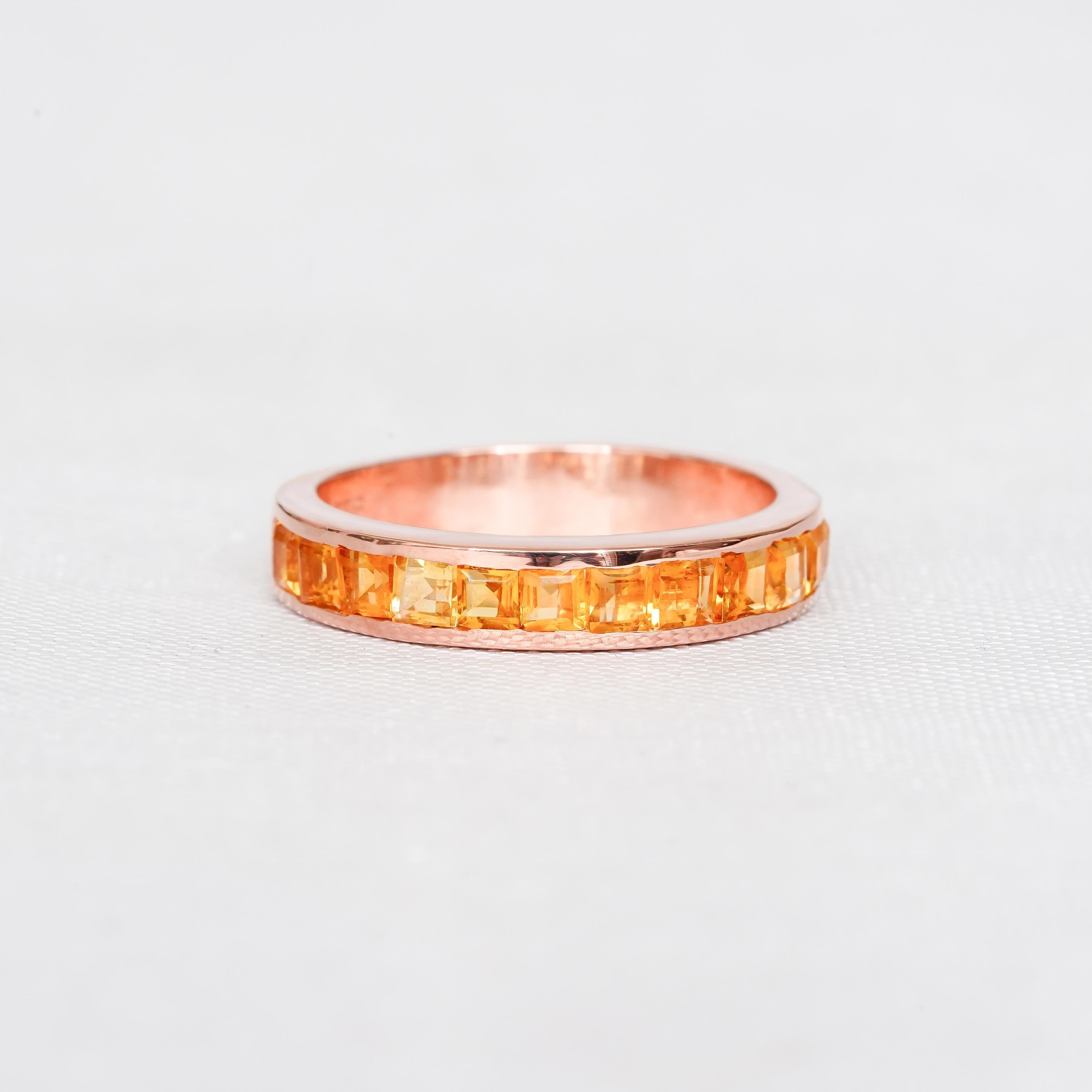Citrine Half Eternity Band, 925 Sterling Silver Princess Cut Ring
