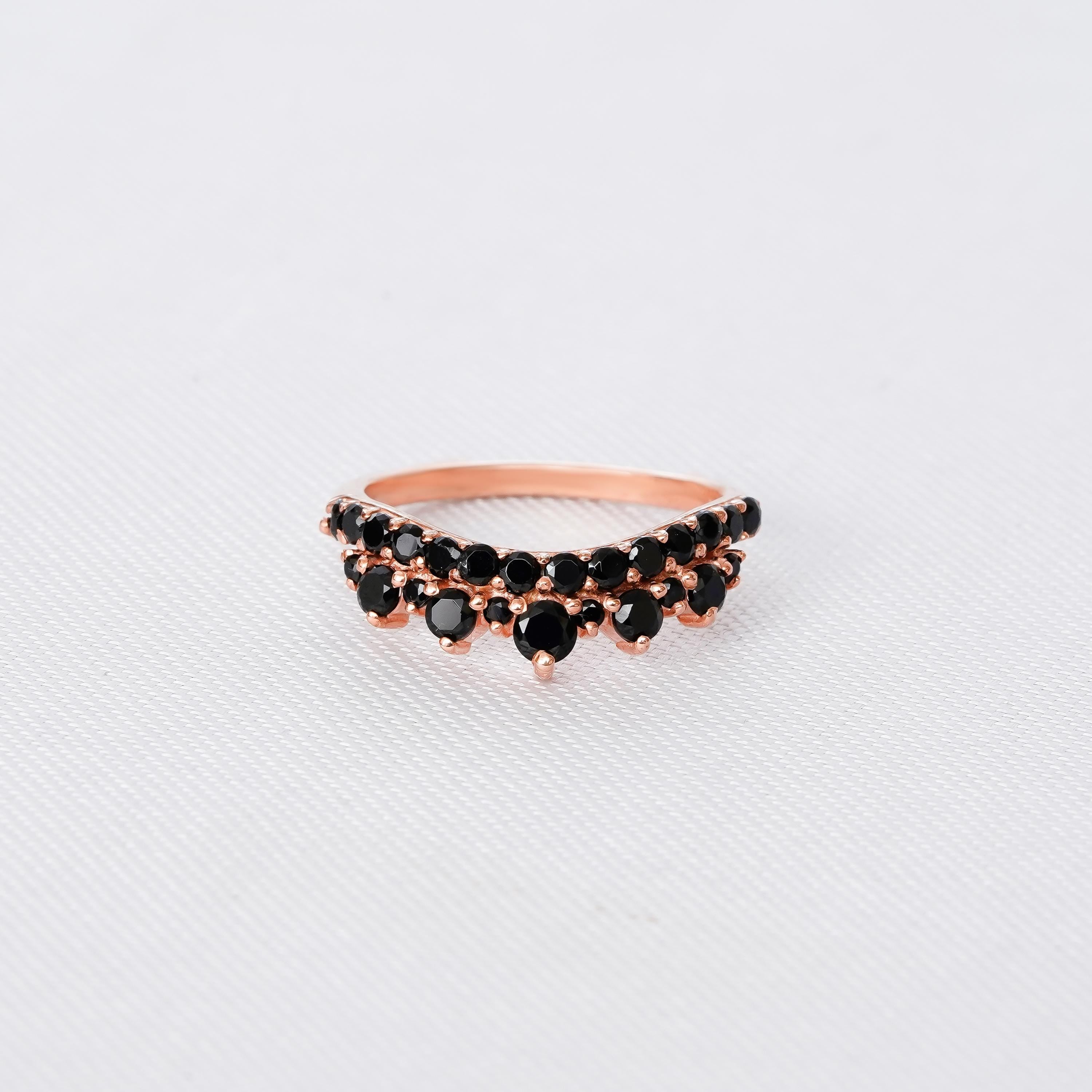 Black Onyx Crown Ring, 925 Sterling Silver Anniversary Band