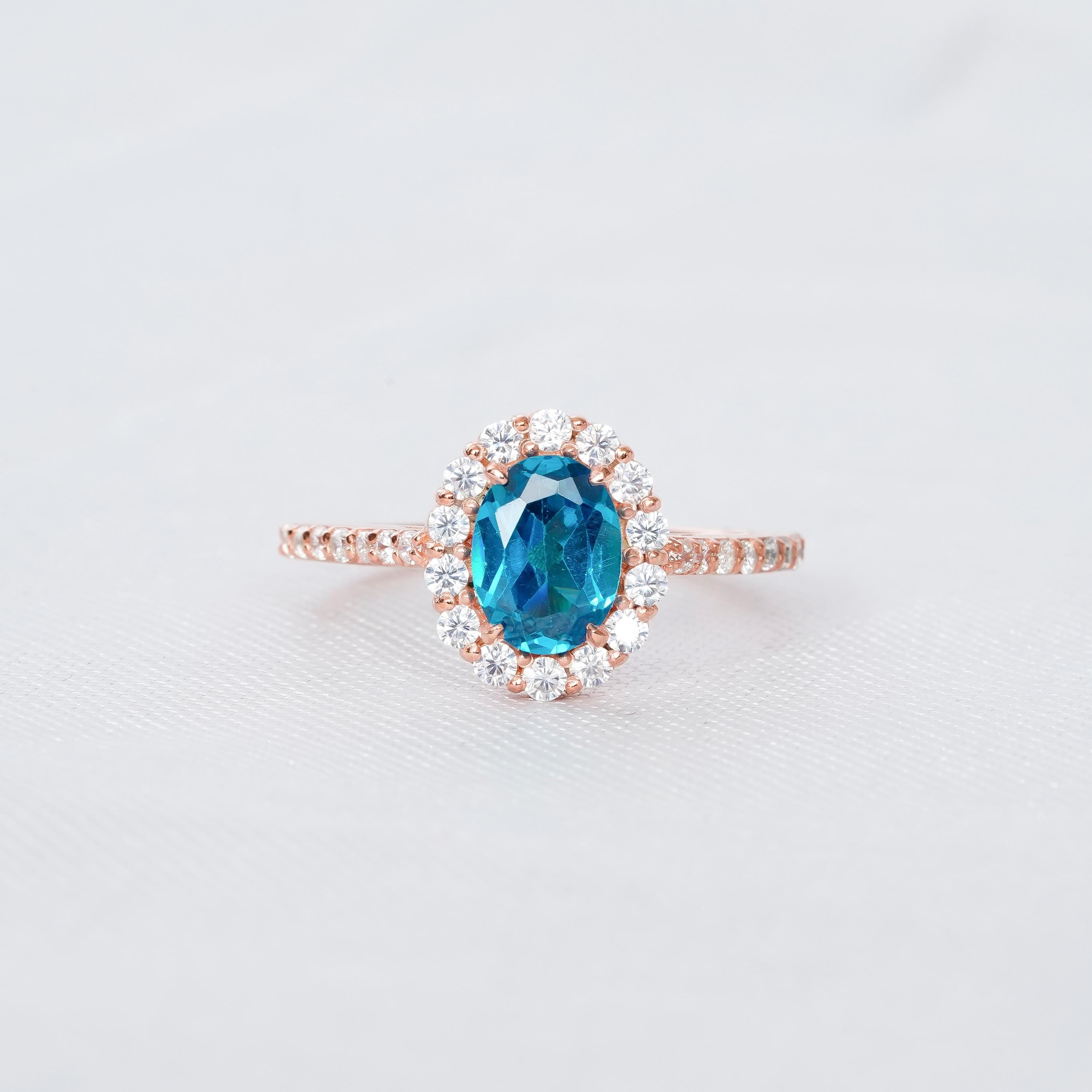 London Blue Topaz Ring Set: Sterling Silver Moissanite Chevron Wedding Band