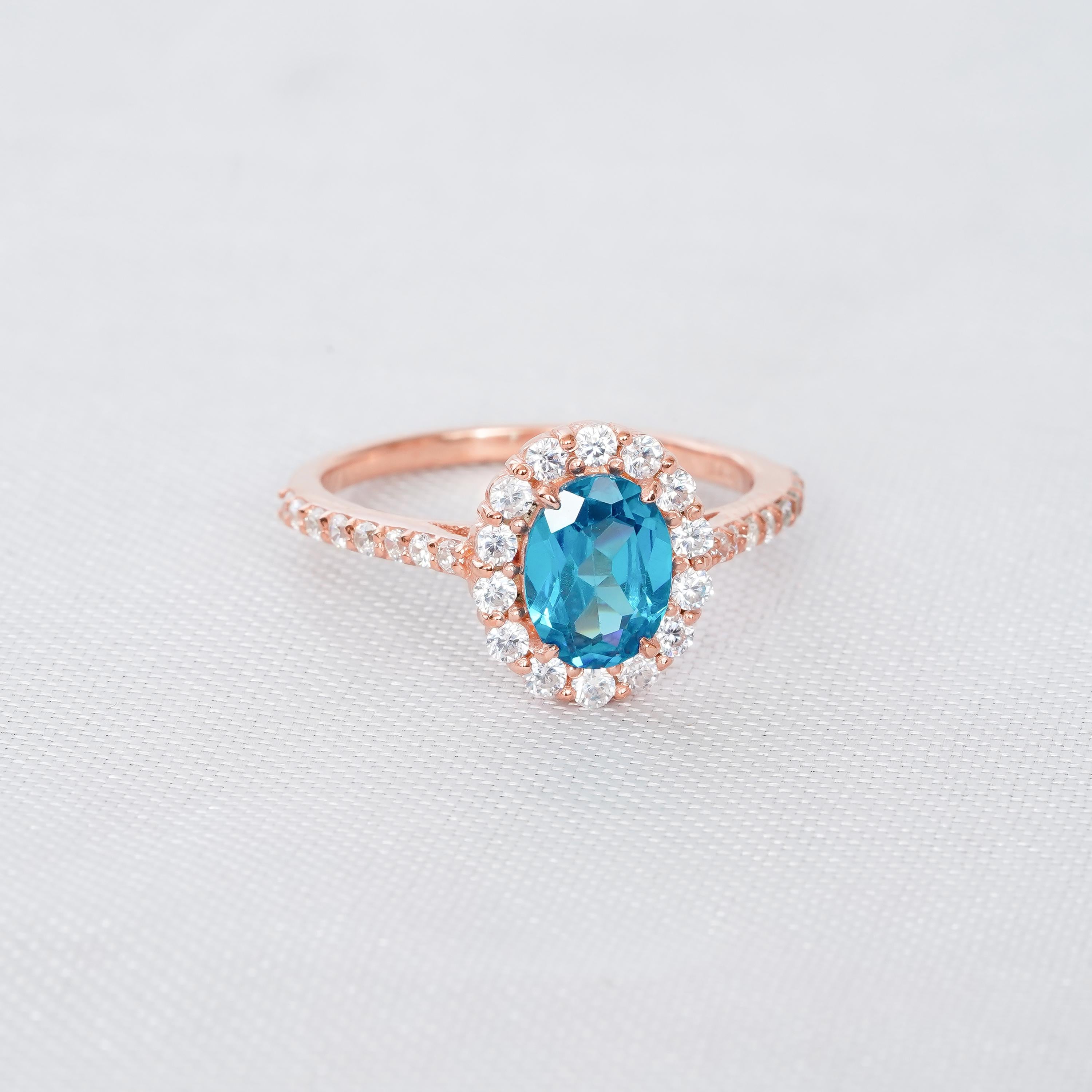 Blue Topaz Ring Set: 925 Sterling Silver, Moissanite Wedding Band