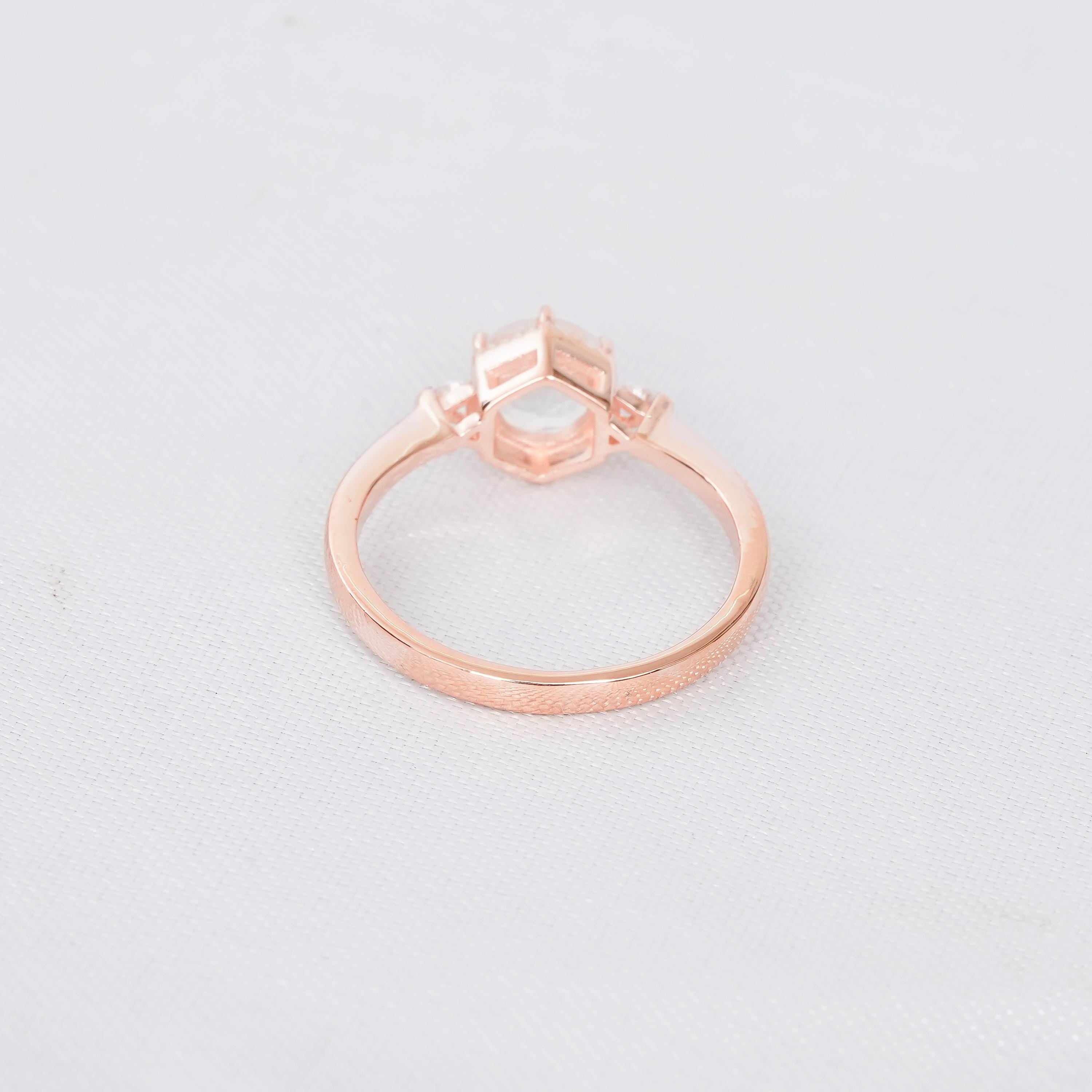 Moonstone Engagement Ring Set, Moissanite Leaf Wedding Band, Sterling Silver
