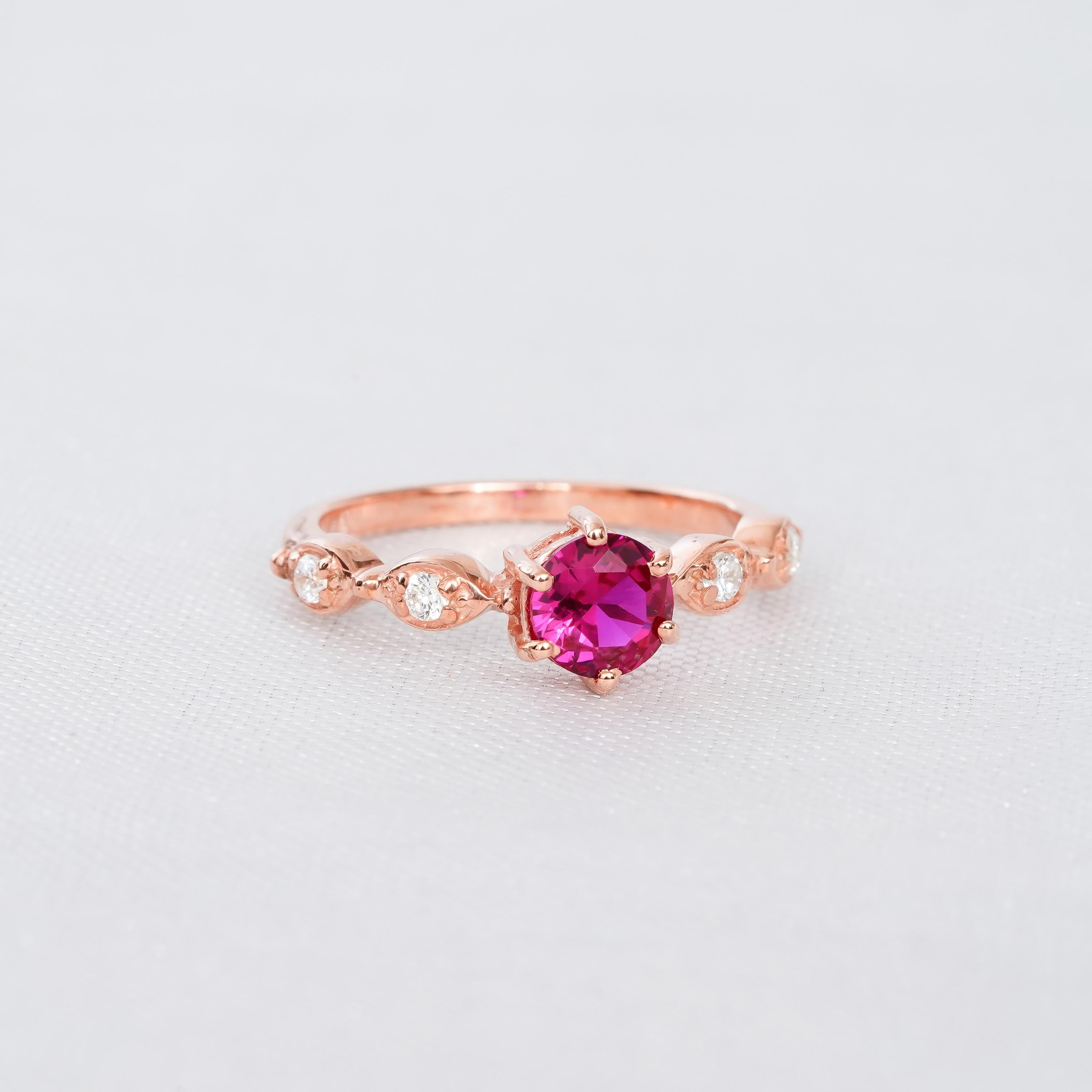 Ruby Engagement Ring Set, Moissanite Art Deco Wedding Band, Sterling Silver