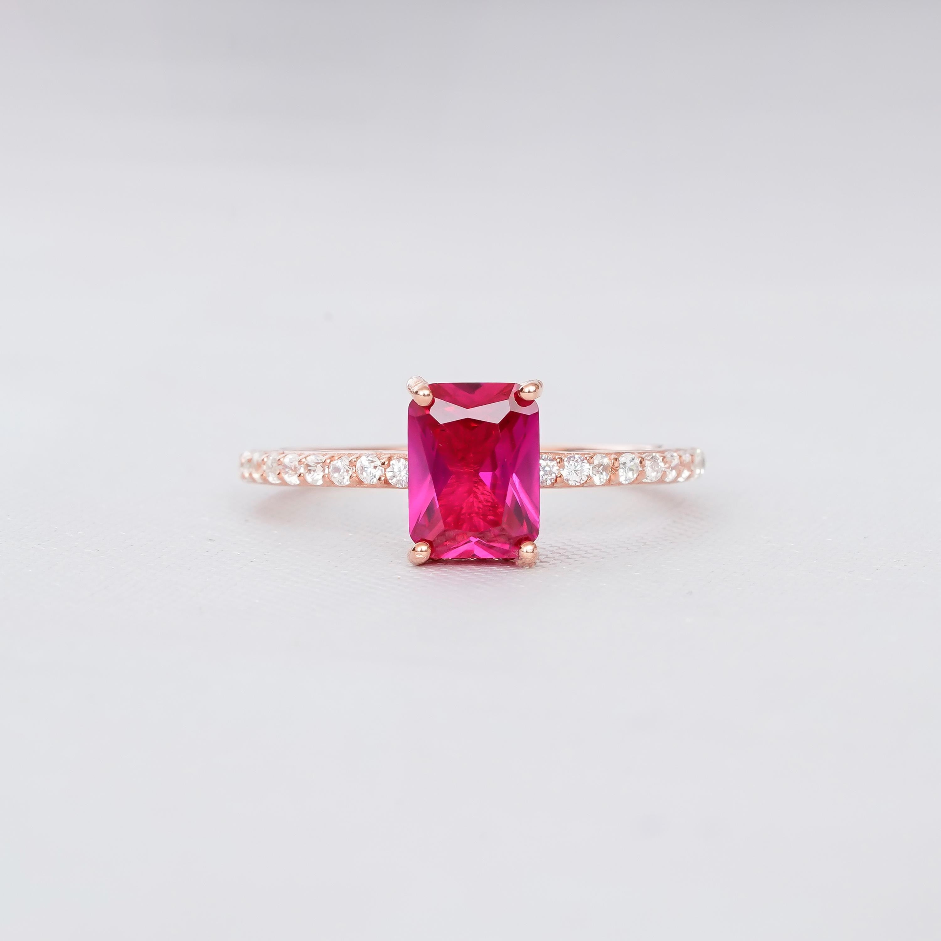 Radiant Cut Ruby Ring Set, Sterling Silver Leaf Wedding Band