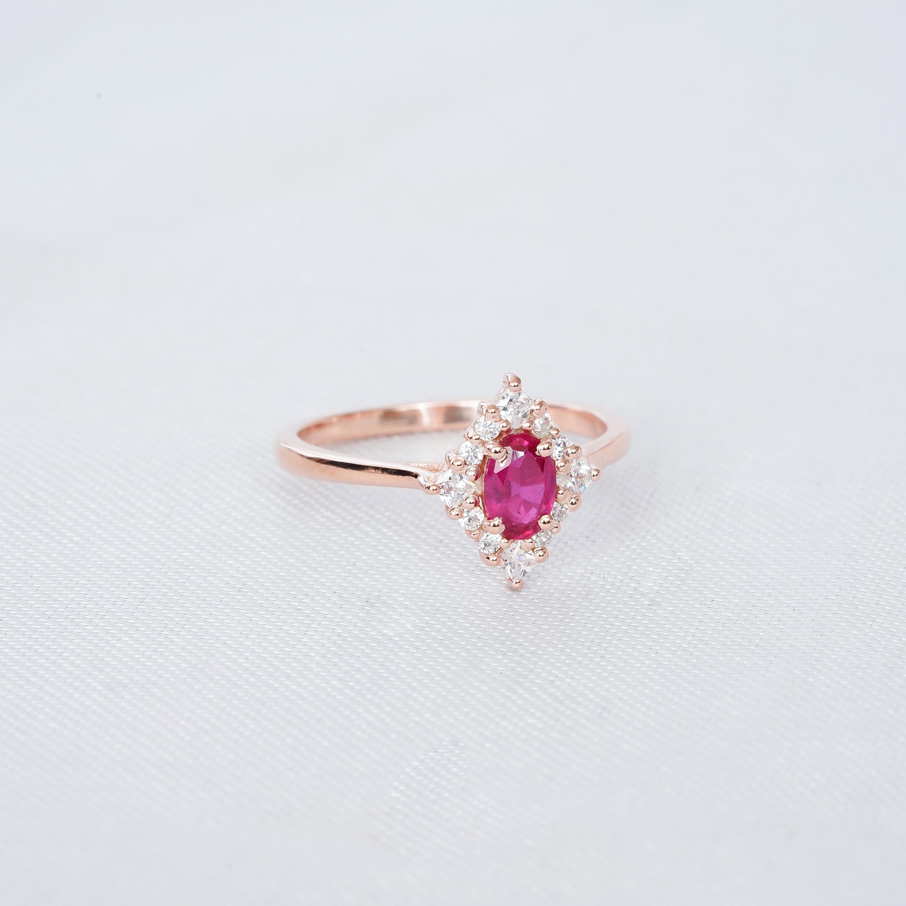 Art Deco Ruby Engagement Ring Set, Moissanite Chevron Band
