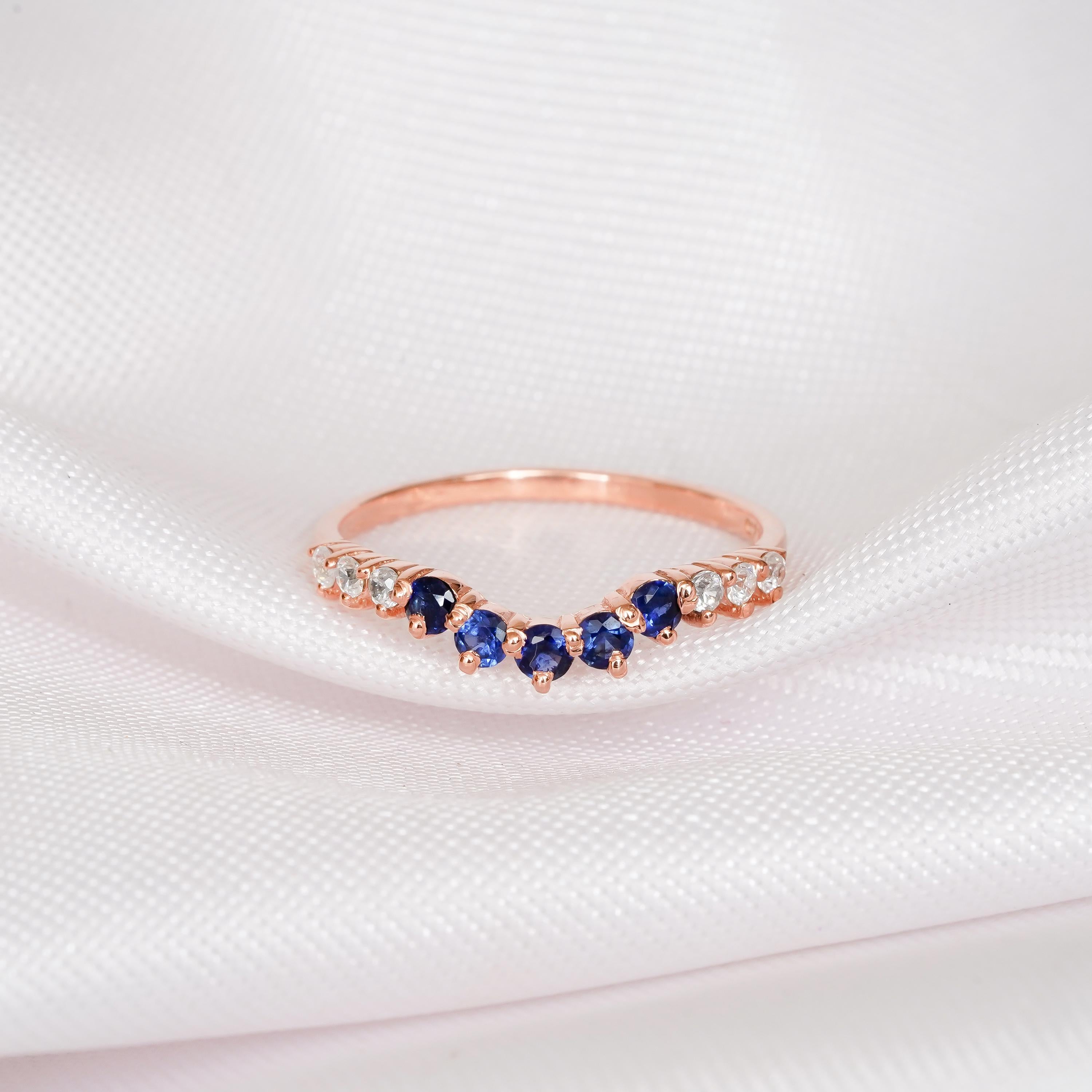 Alexandrite Engagement Ring Set, Blue Sapphire Sterling Silver Wedding Band