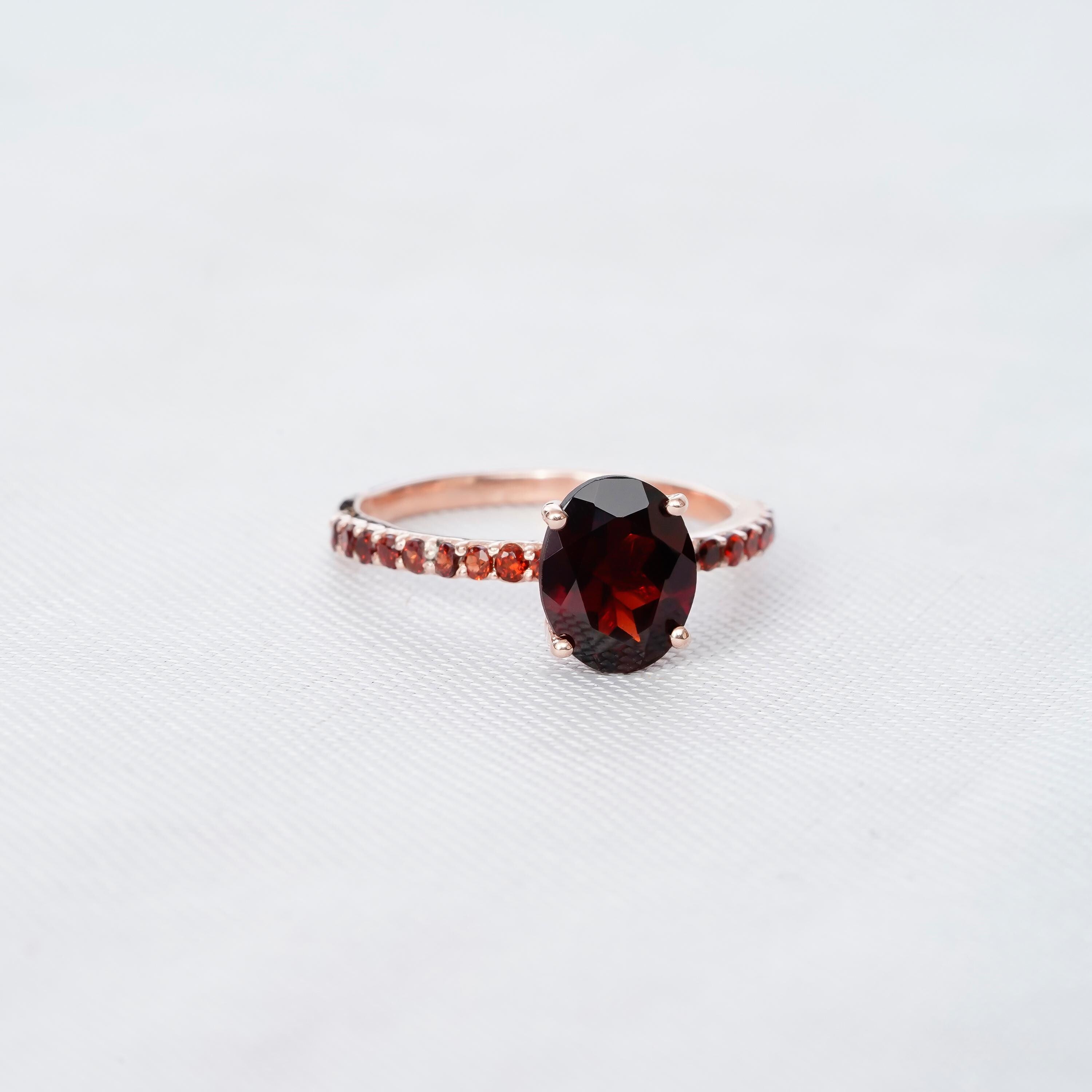 Garnet Engagement Ring Set, Ruby Leaf Wedding Band, Sterling Silver