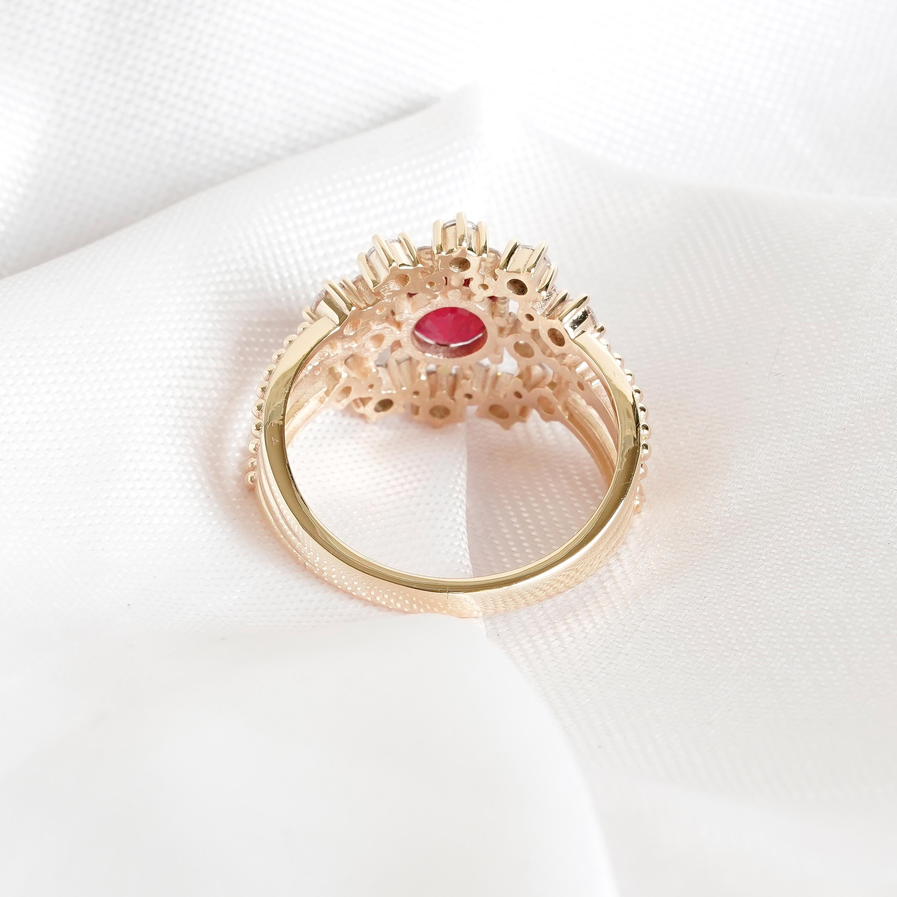 Ruby Engagement Ring, 925 Sterling Silver, Halo Moissanite, Round Cut