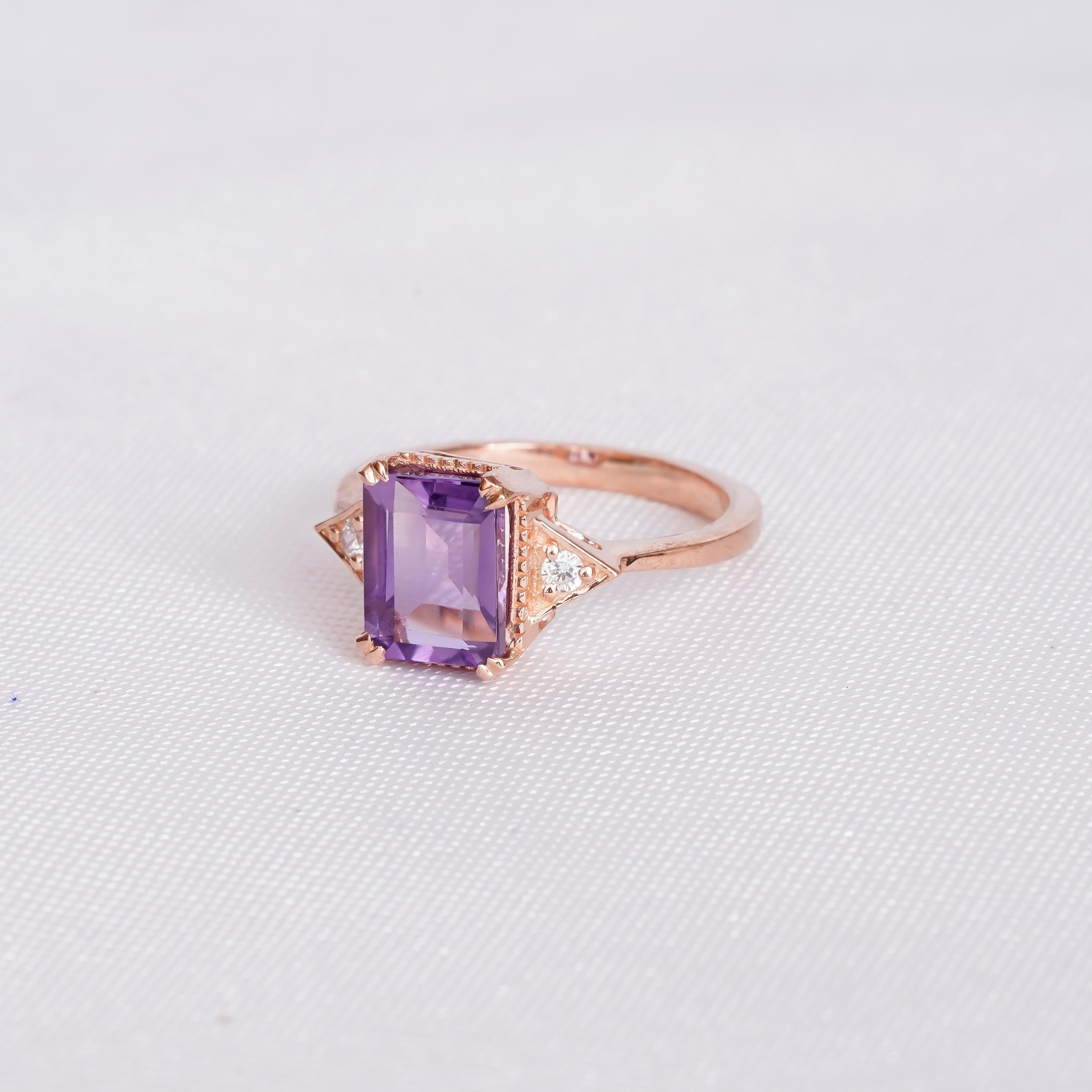 Emerald Cut Amethyst Engagement Ring, Halo Sterling Silver Promise Ring
