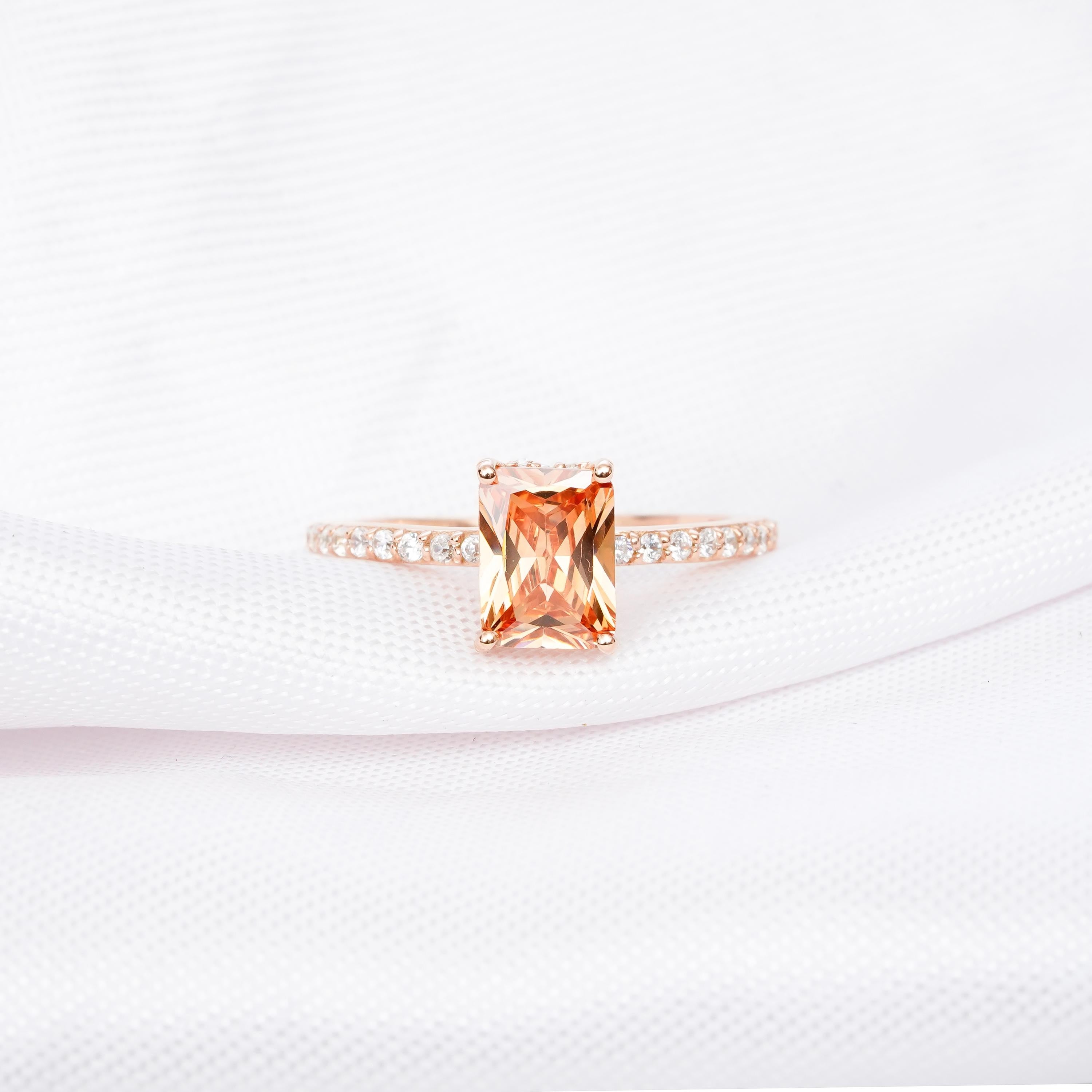 Radiant Citrine Engagement Ring, Sterling Silver Hidden Halo, Proposal Ring