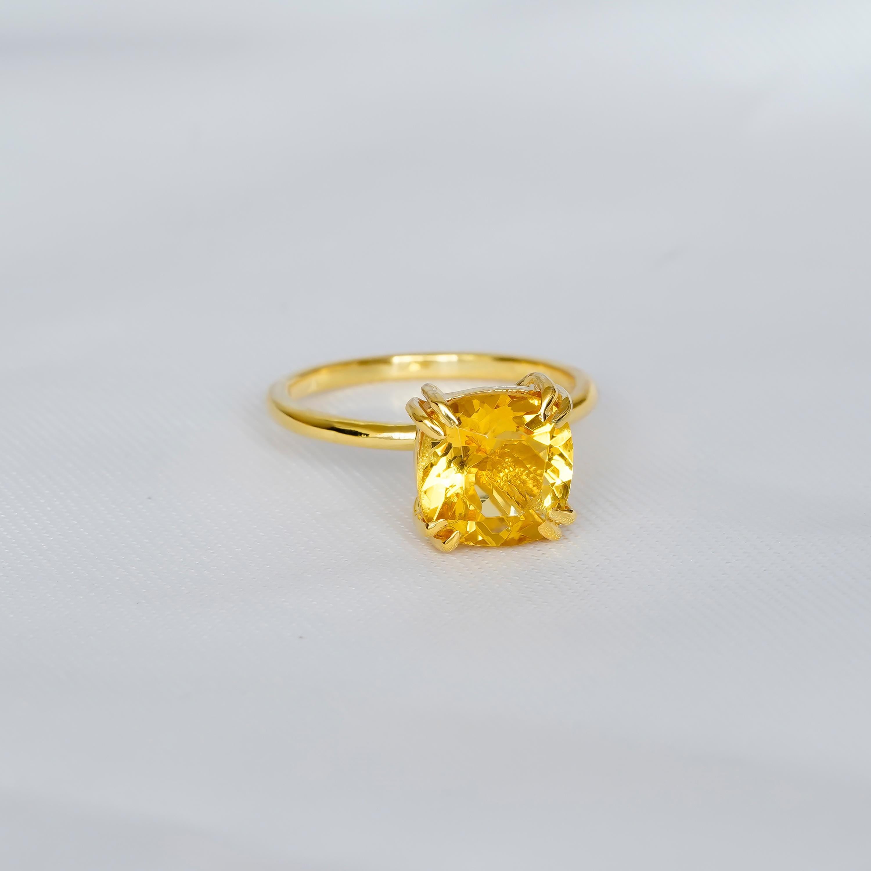 Cushion Cut Citrine Engagement Ring, 925 Sterling Silver Solitaire