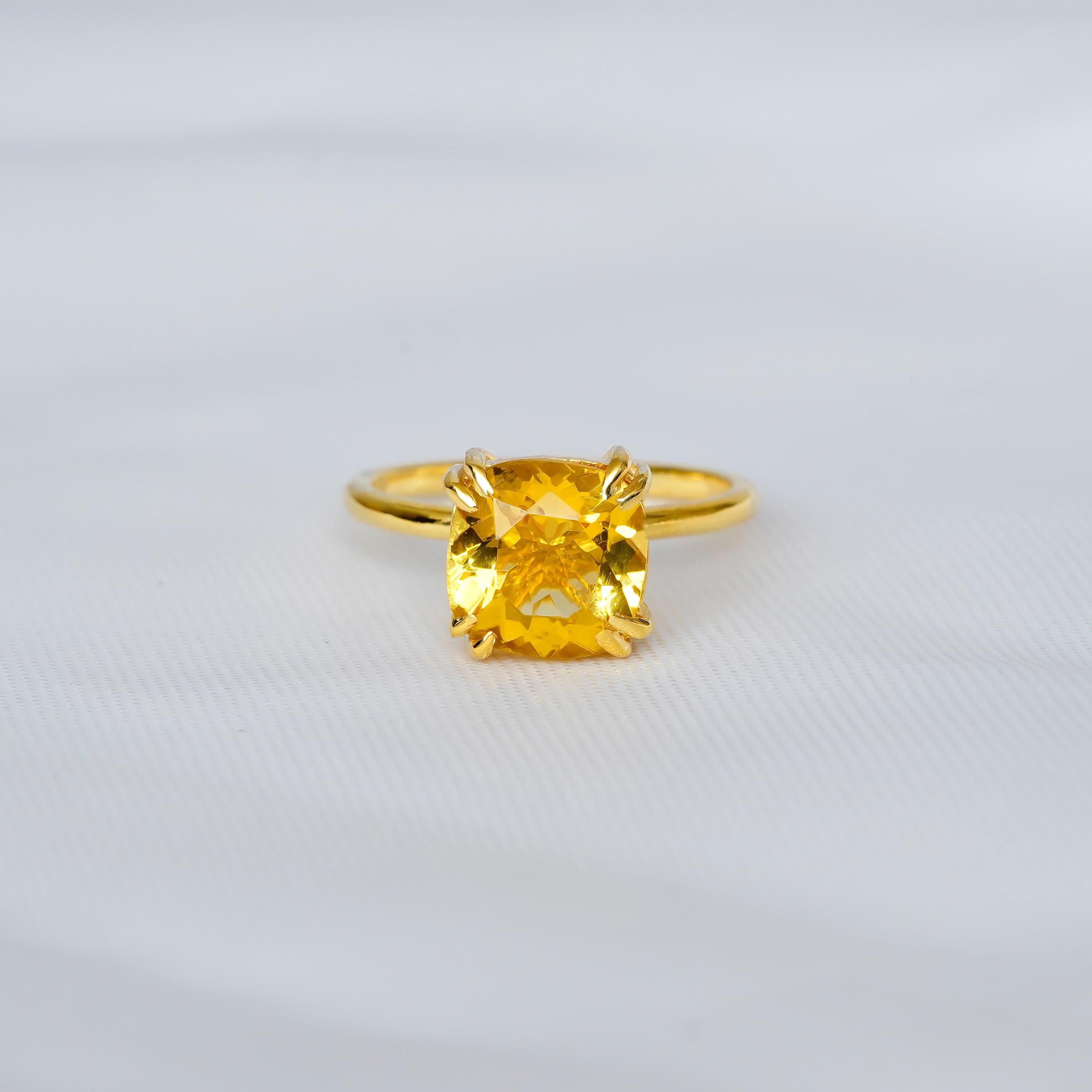 Cushion Cut Citrine Engagement Ring, 925 Sterling Silver Solitaire