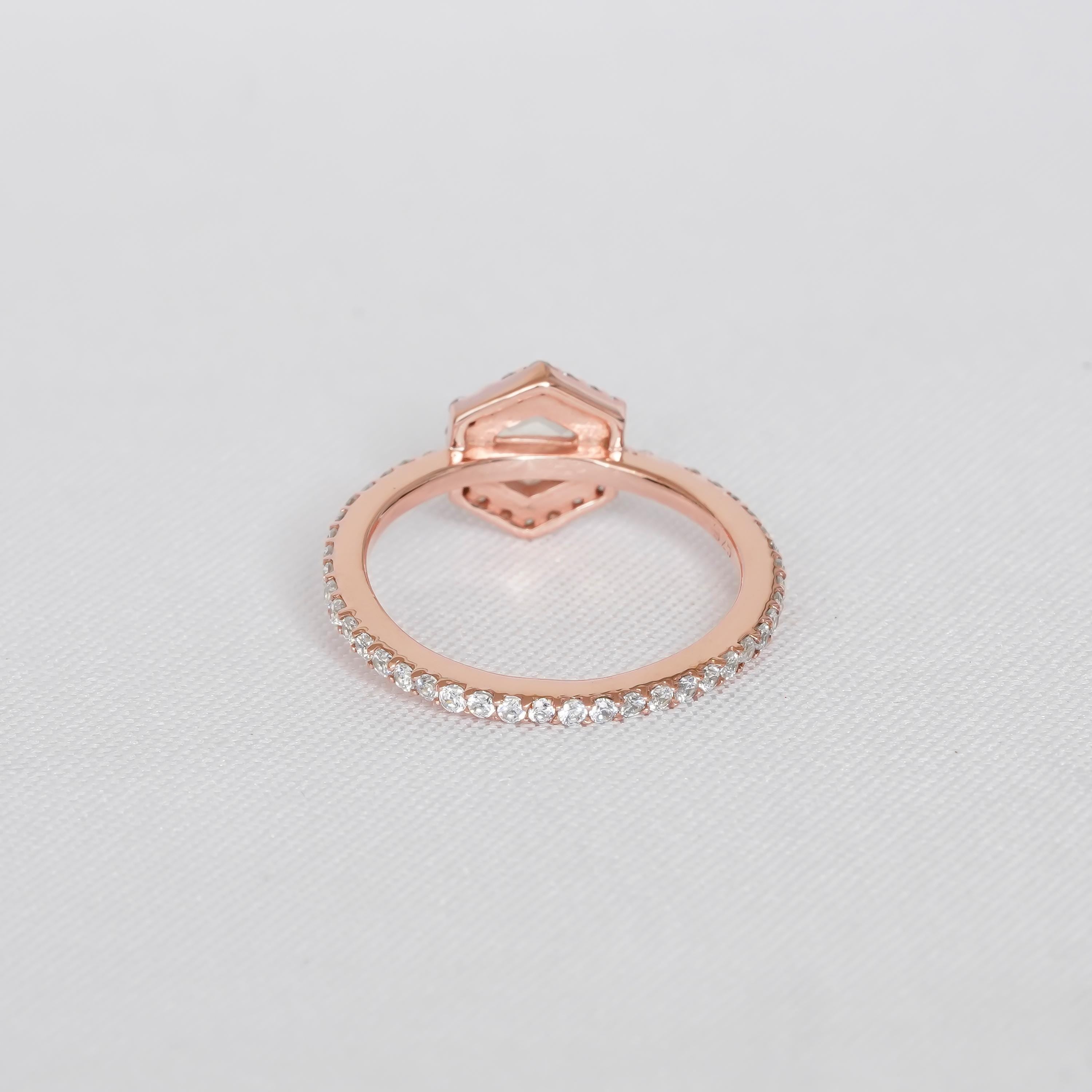 Hexagon Moonstone Ring, Sterling Silver Halo, Vintage Engagement