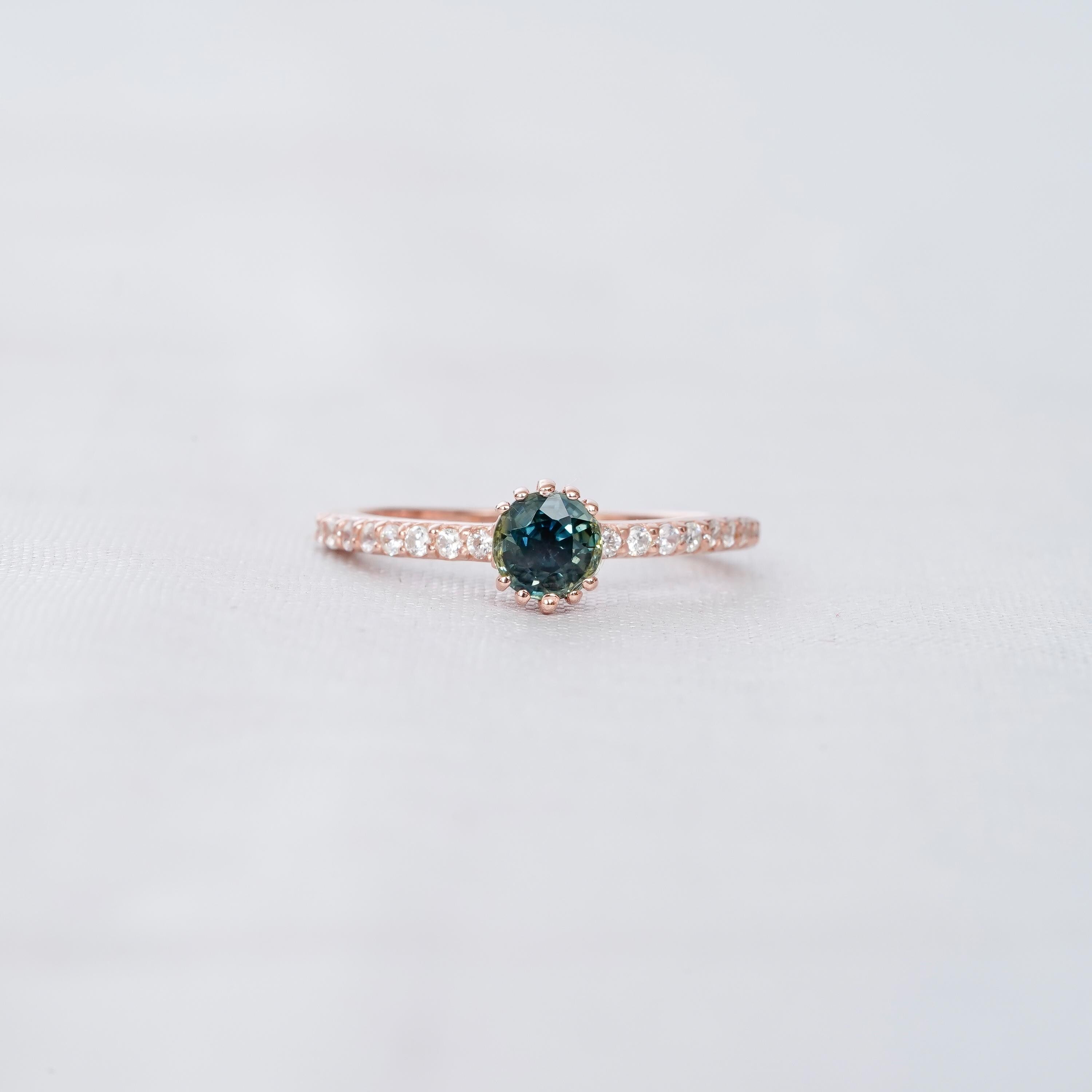 Blue Sapphire Engagement Ring, Sterling Silver Halo, Vintage Style