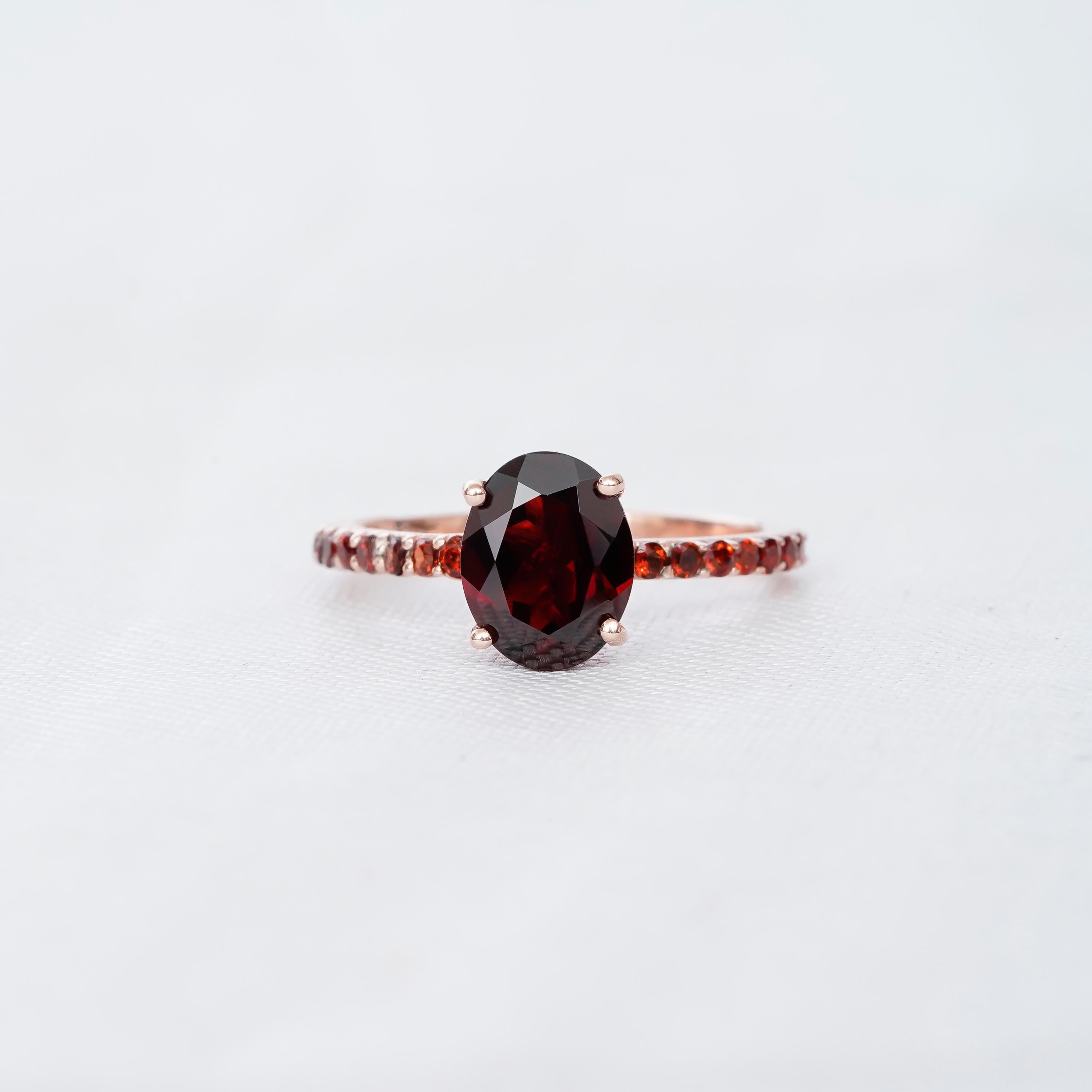 Oval Garnet Engagement Ring, Sterling Silver Halo Solitaire