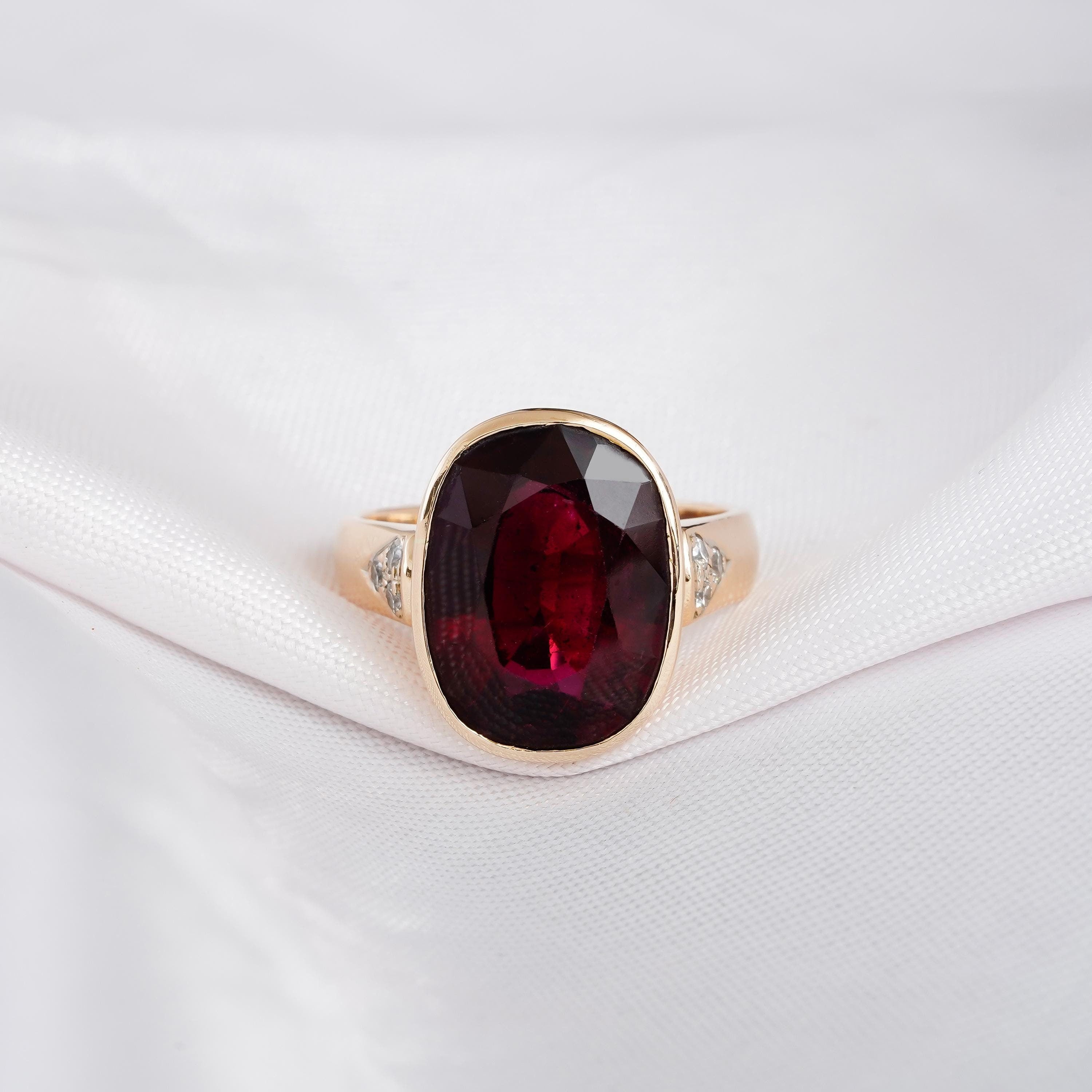 Oval Simulated Garnet Engagement Ring, Sterling Silver Halo, Vintage Solitaire