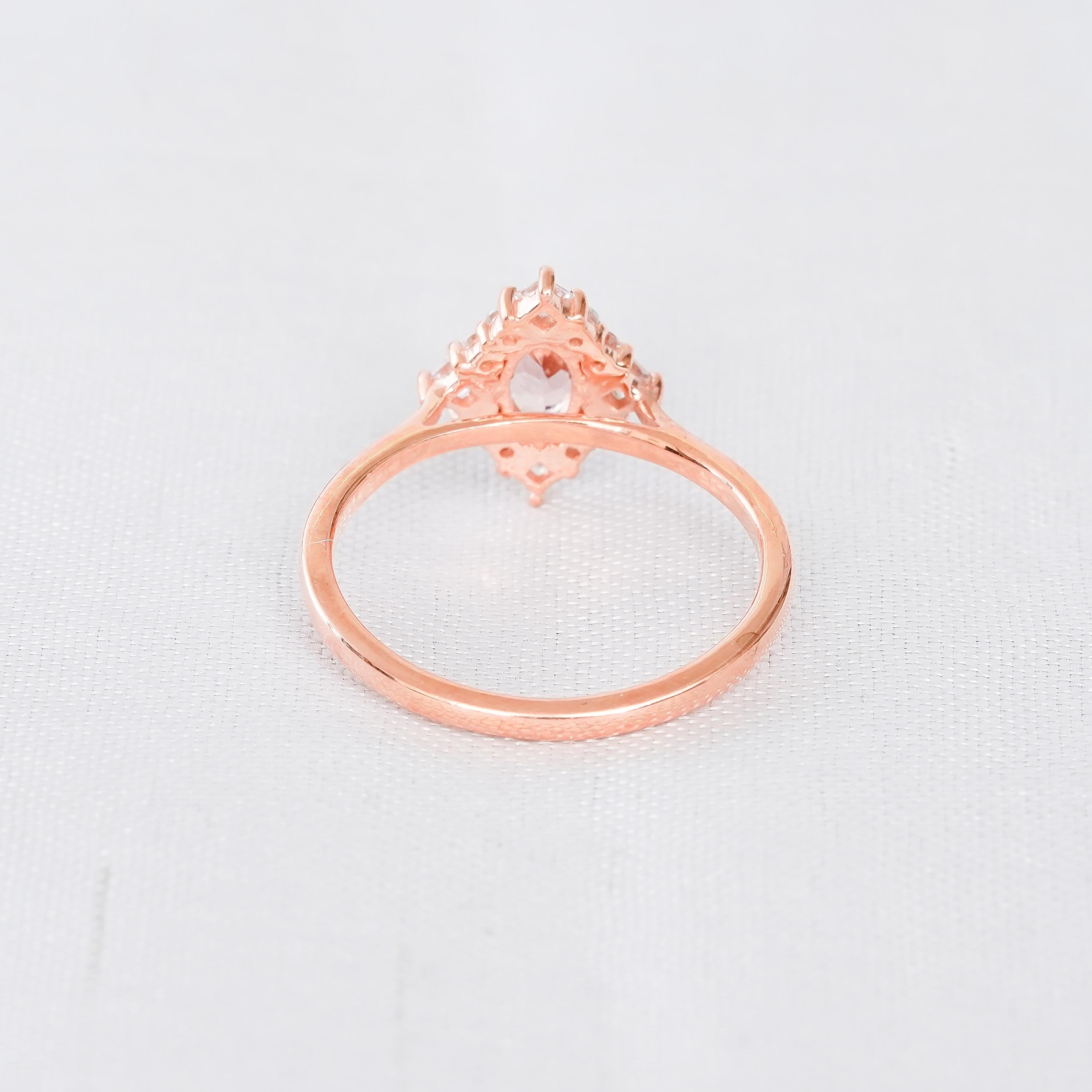 Morganite Engagement Ring, 925 Sterling Silver Flower Halo, Art Deco Marquise Shape