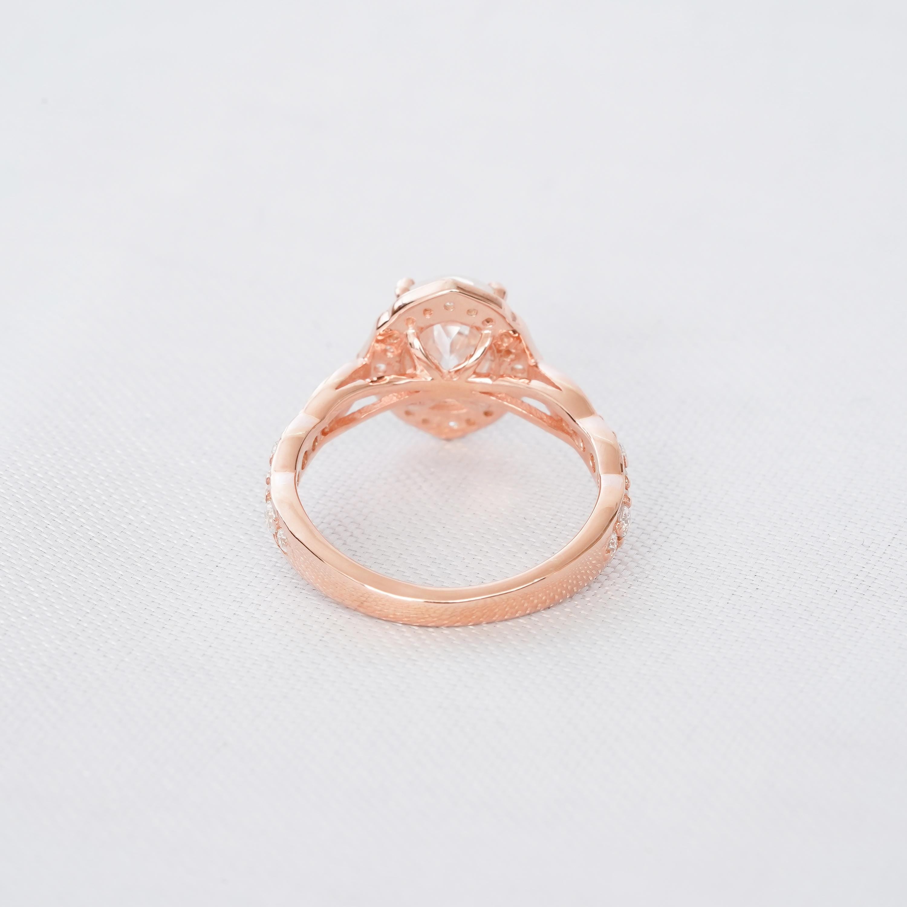 Oval Moissanite Engagement Ring, Flower Halo, Sterling Silver
