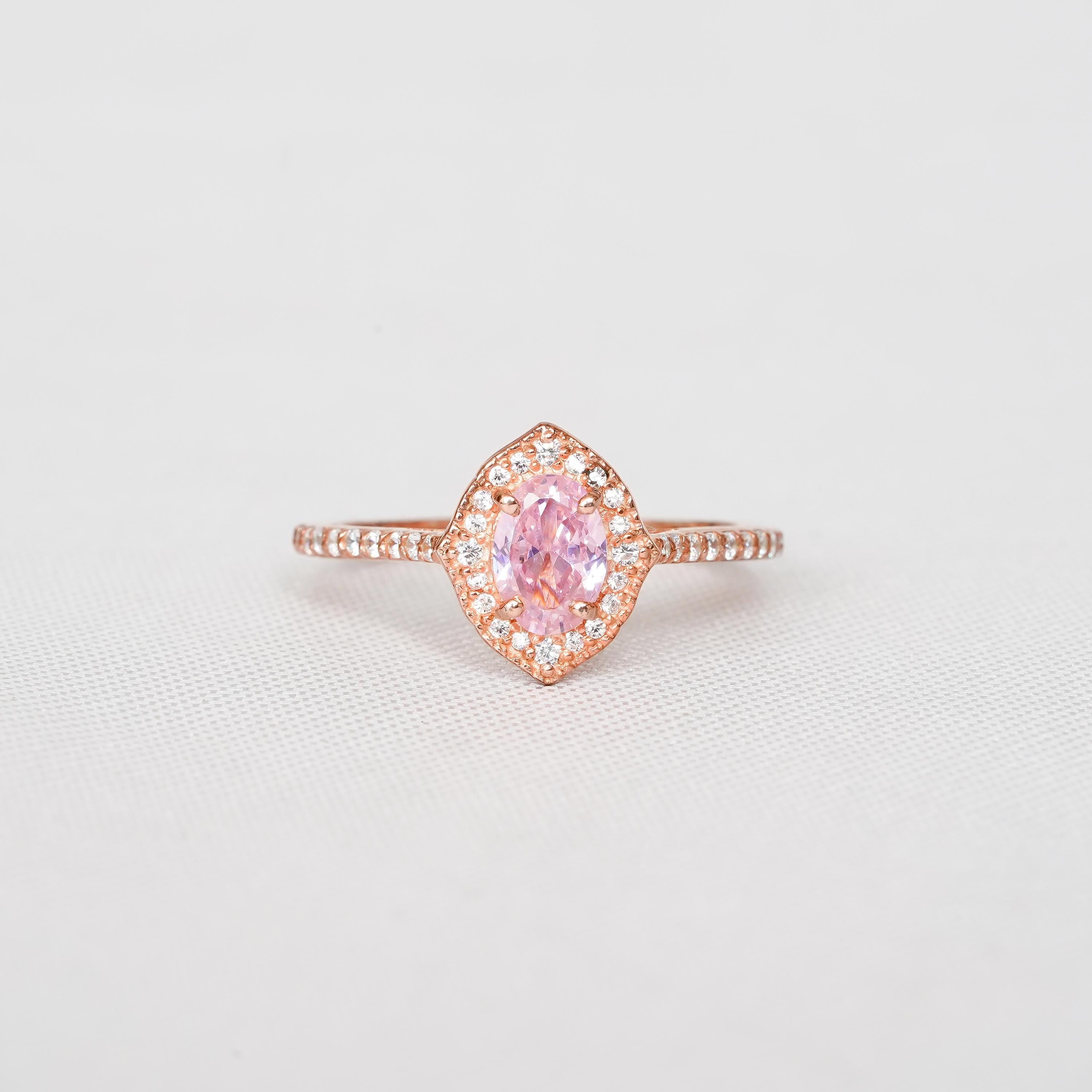 Oval Morganite Halo Ring, 925 Sterling Silver Milgrain Promise Ring