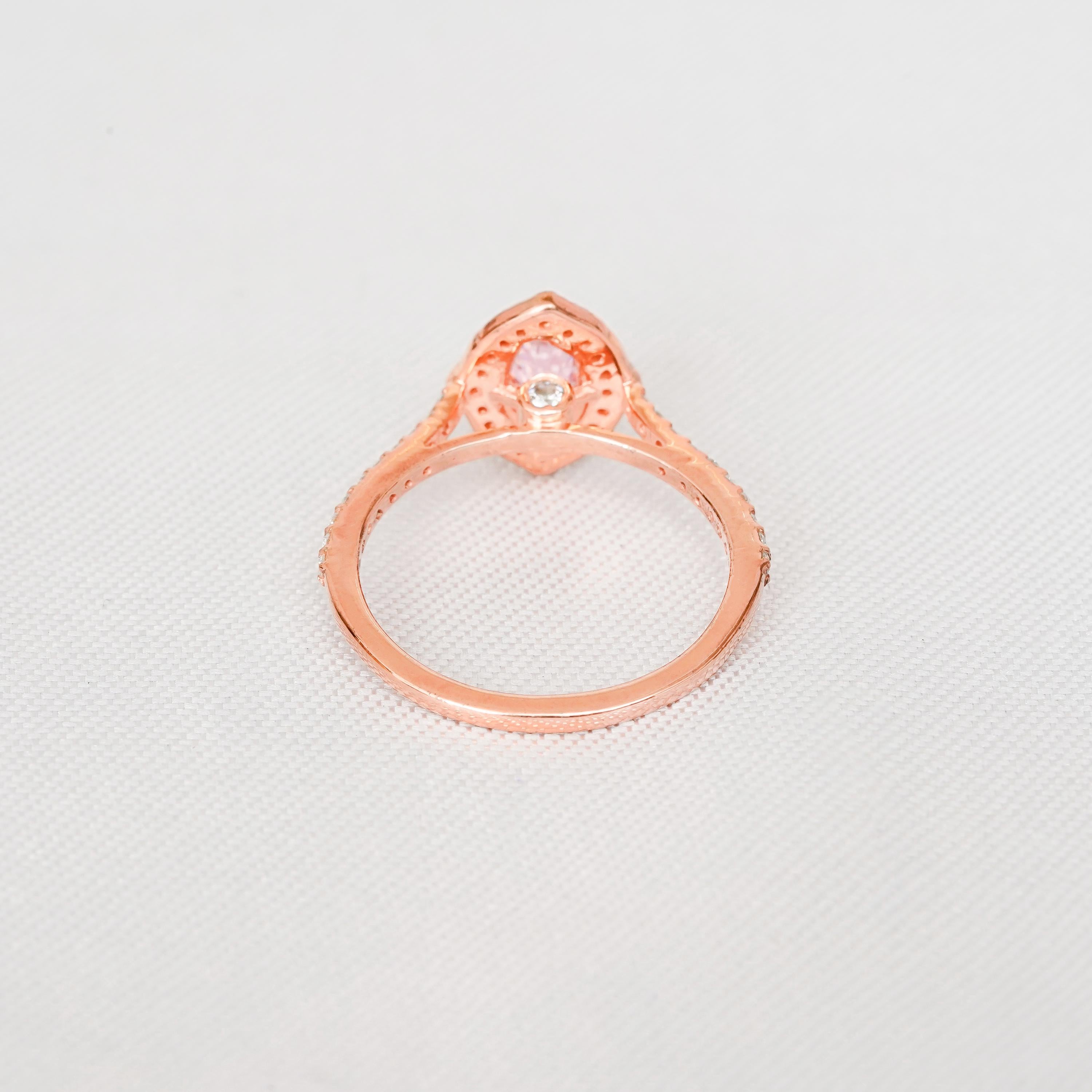 Oval Morganite Halo Ring, 925 Sterling Silver Milgrain Promise Ring