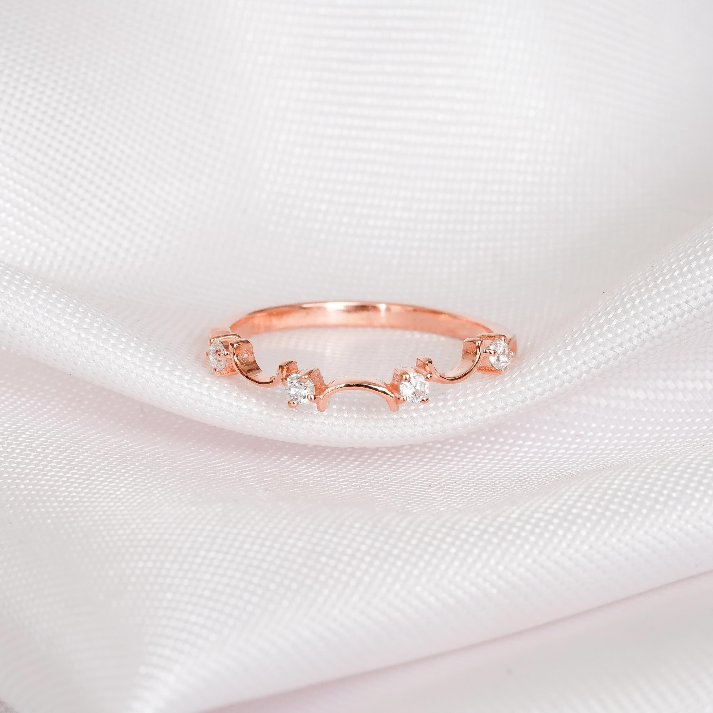 Moissanite Sterling Silver Wedding Band - Dainty Pave Eternity Ring