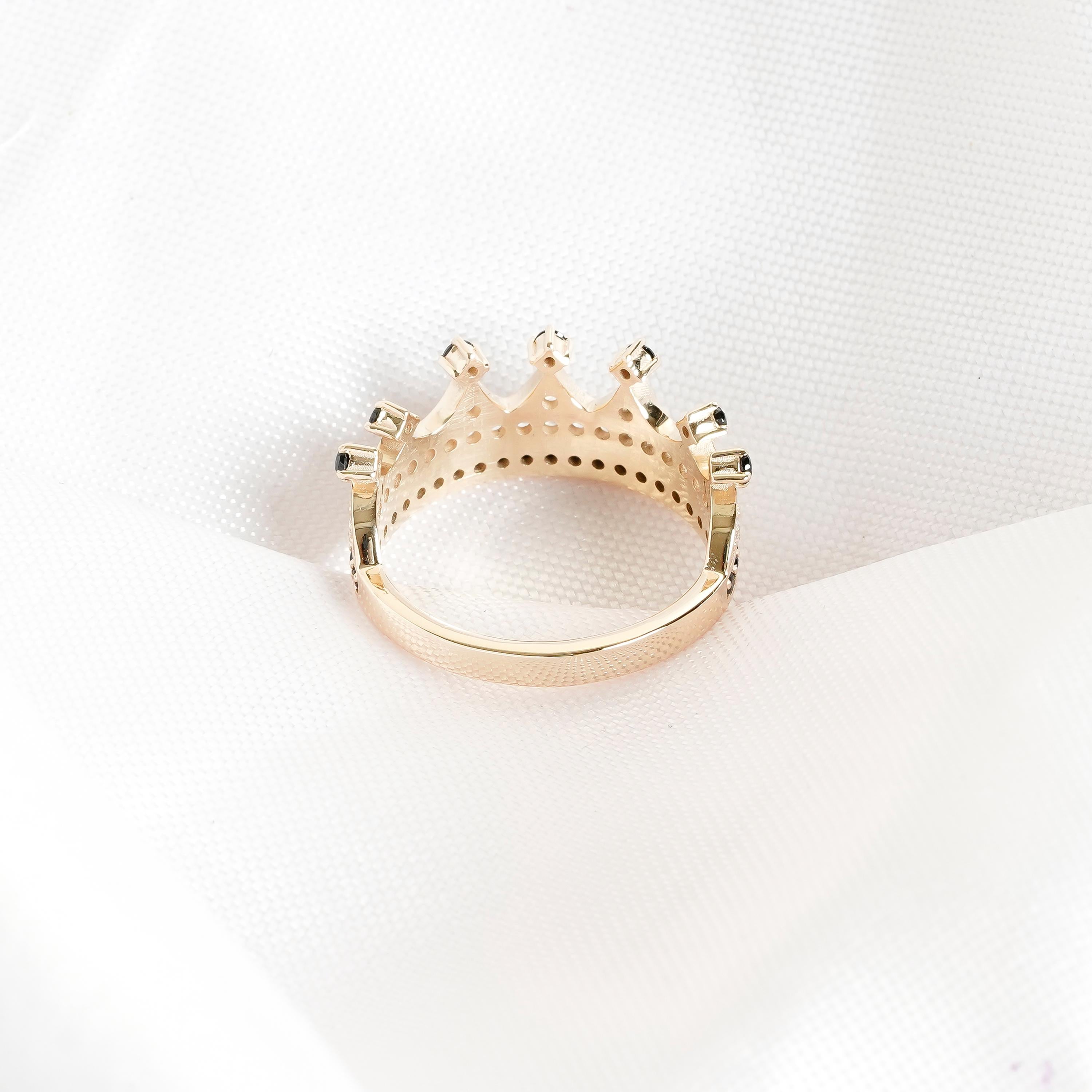 Black Onyx Crown Ring, Moissanite Pave Sterling Silver Wedding Band