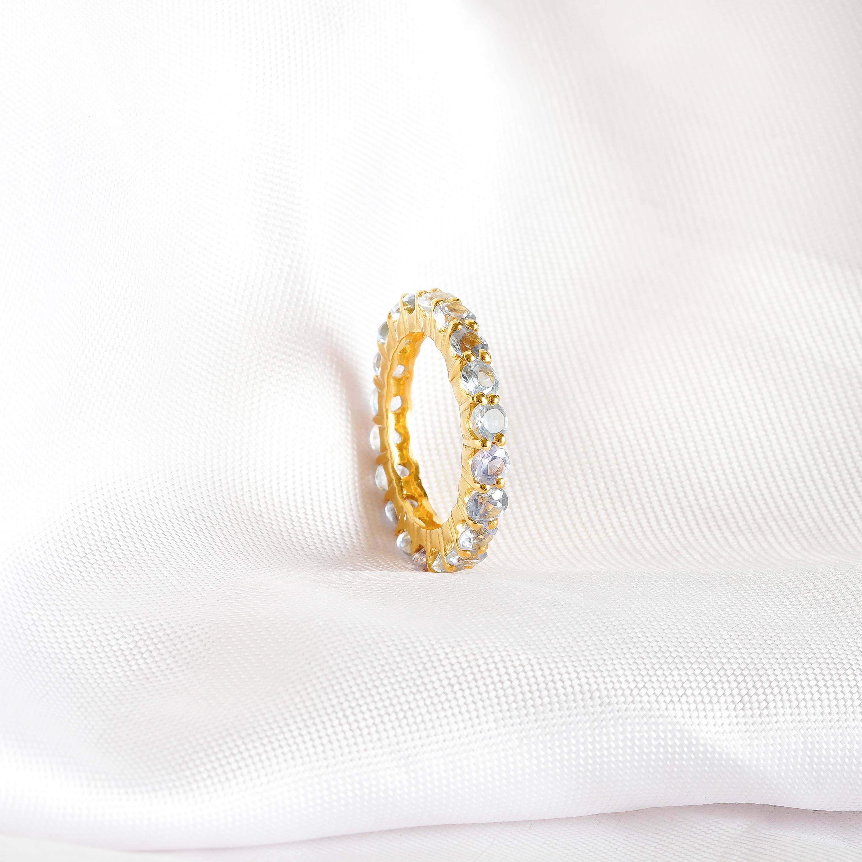 Aquamarine Full Eternity Band, Sterling Silver Stackable Ring