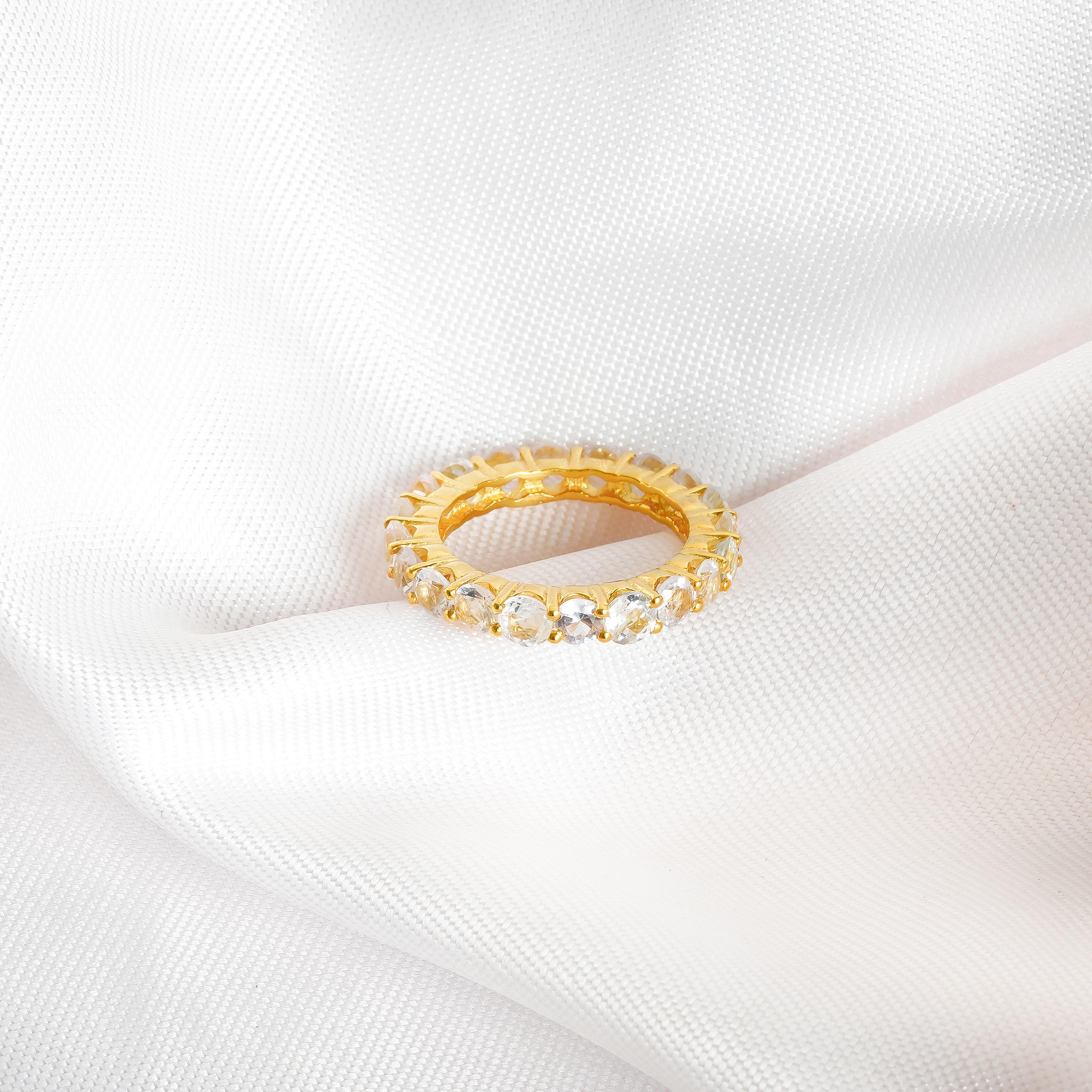 Aquamarine Full Eternity Band, Sterling Silver Stackable Ring